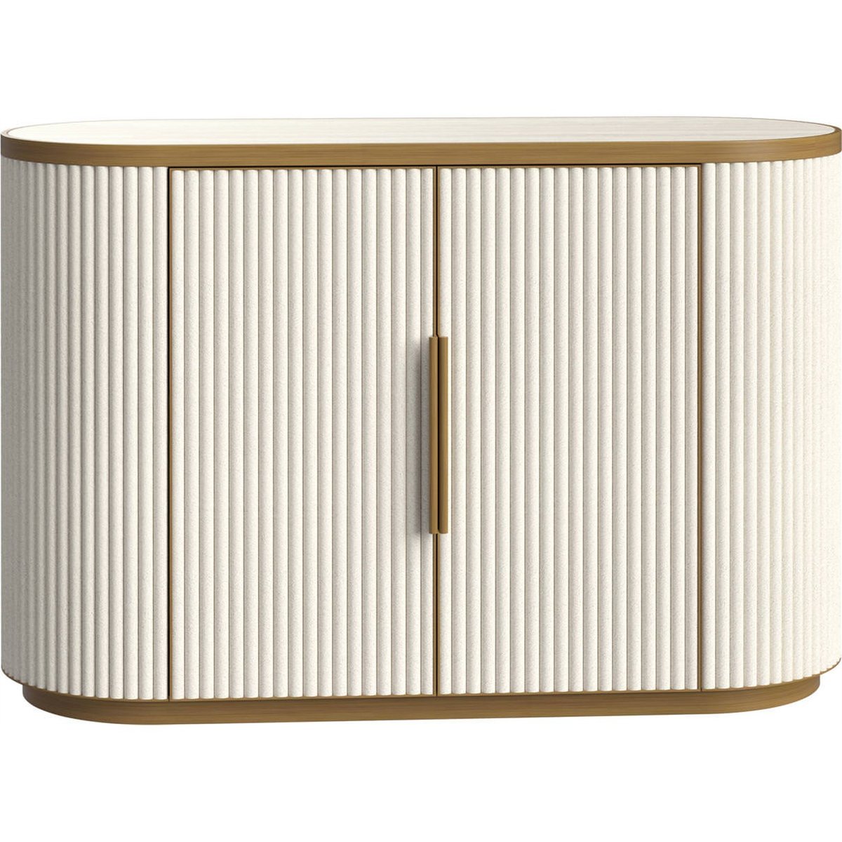Buffet rainuré collection TIVOLI en céramique blanc avec détails bois clair, RECOLLECTION