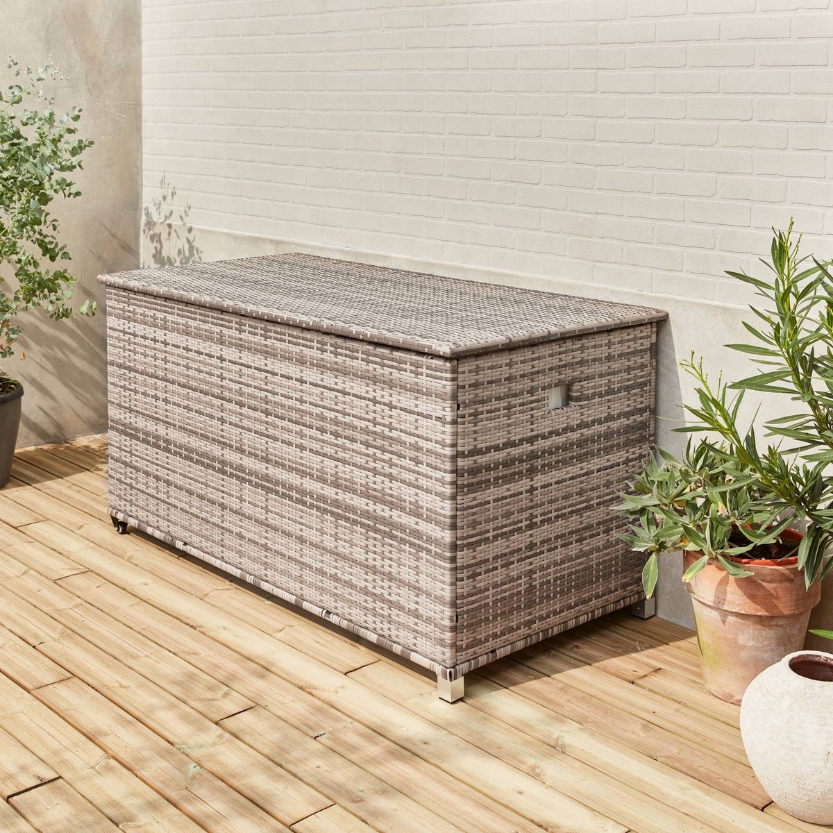 Coffre de jardin résine tressée 790L CASSAPANCA nuances de gris, SWEEEK