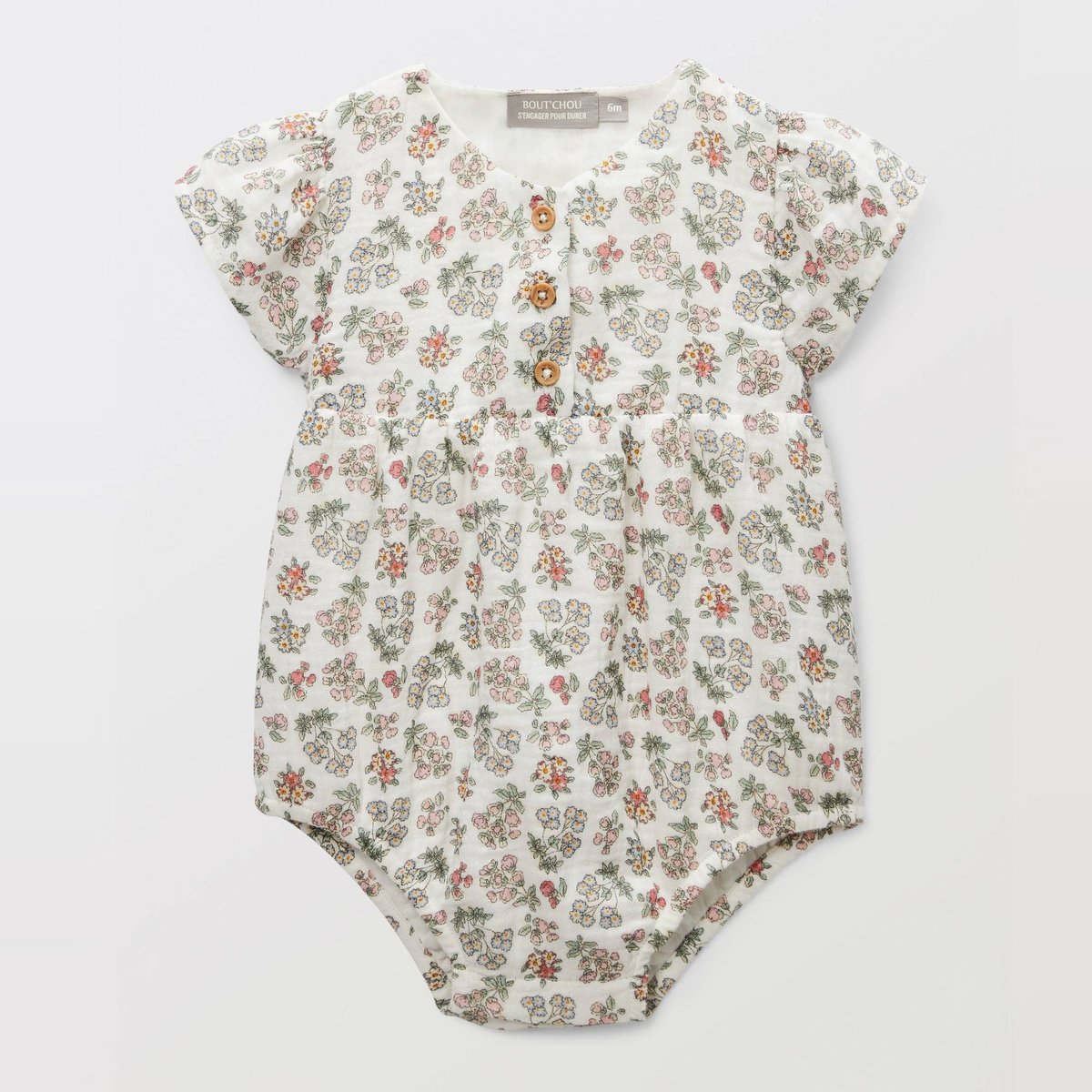 Barboteuse imprimée en gaze de coton ecru, BOUT'CHOU