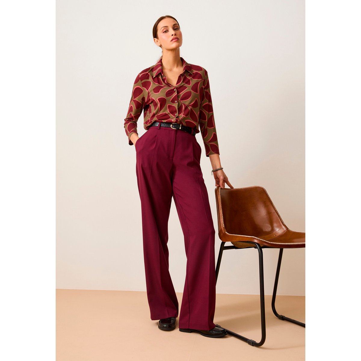 Pantalon large rouge bordeaux, DAMART