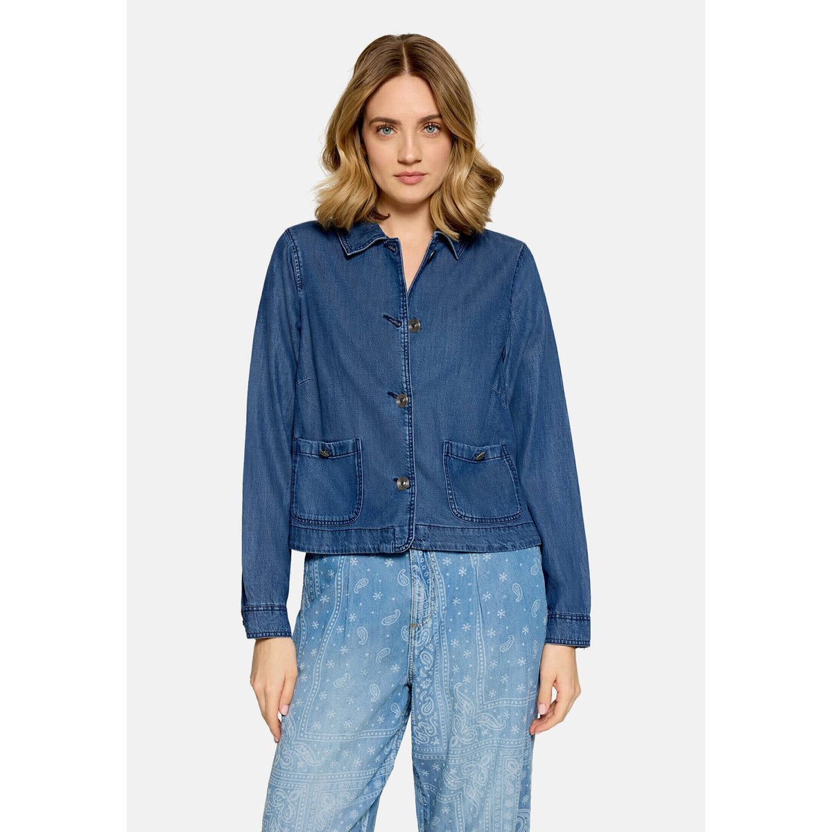 Veste en jean à poches plaquées bleu, CARTOON