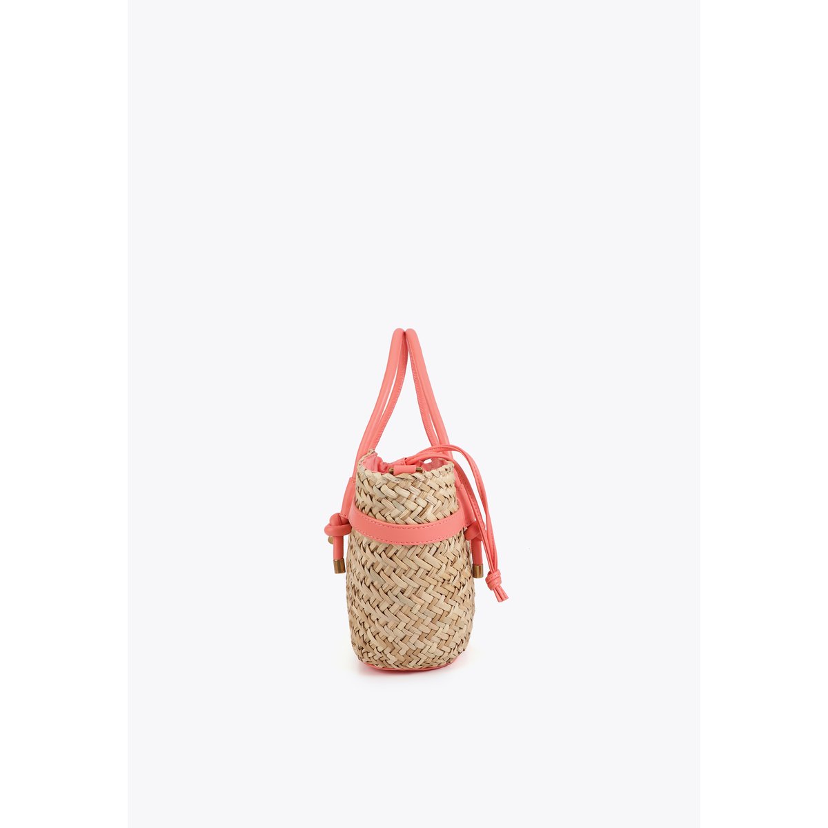 Mini panier tressé avec poignées et détails effet cuir rose, LOLA CASADEMUNT