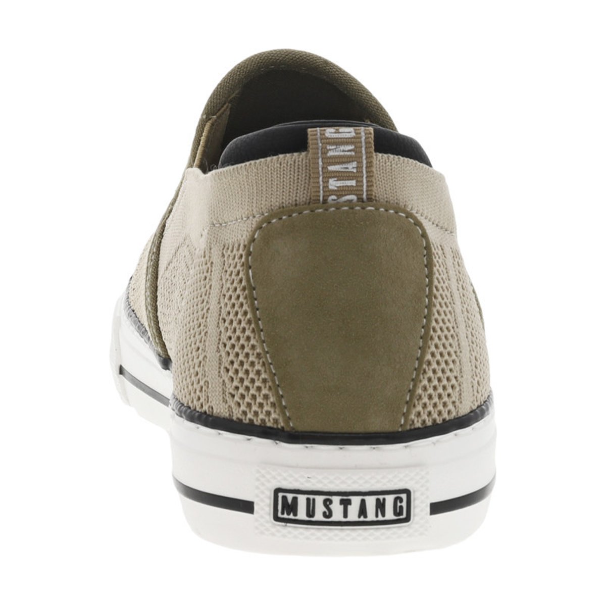 Sneakers kakis en maille à semelle plate blanche et à fermeture slip-on kaki, MUSTANG