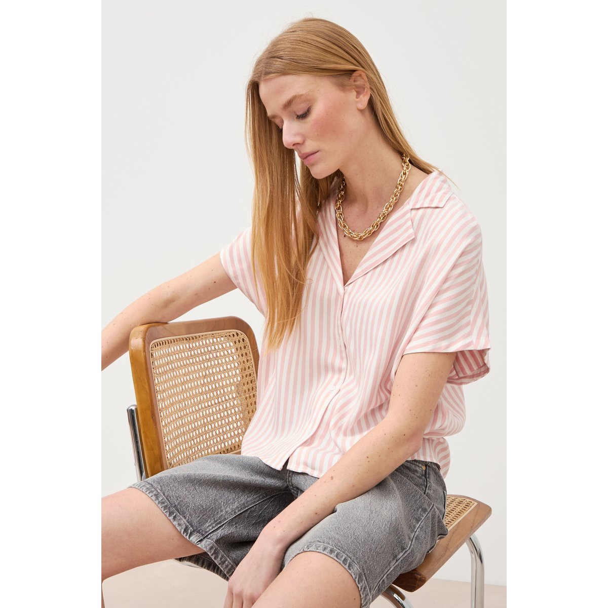 Chemise manches 3/4 rose pastel, BONOBO