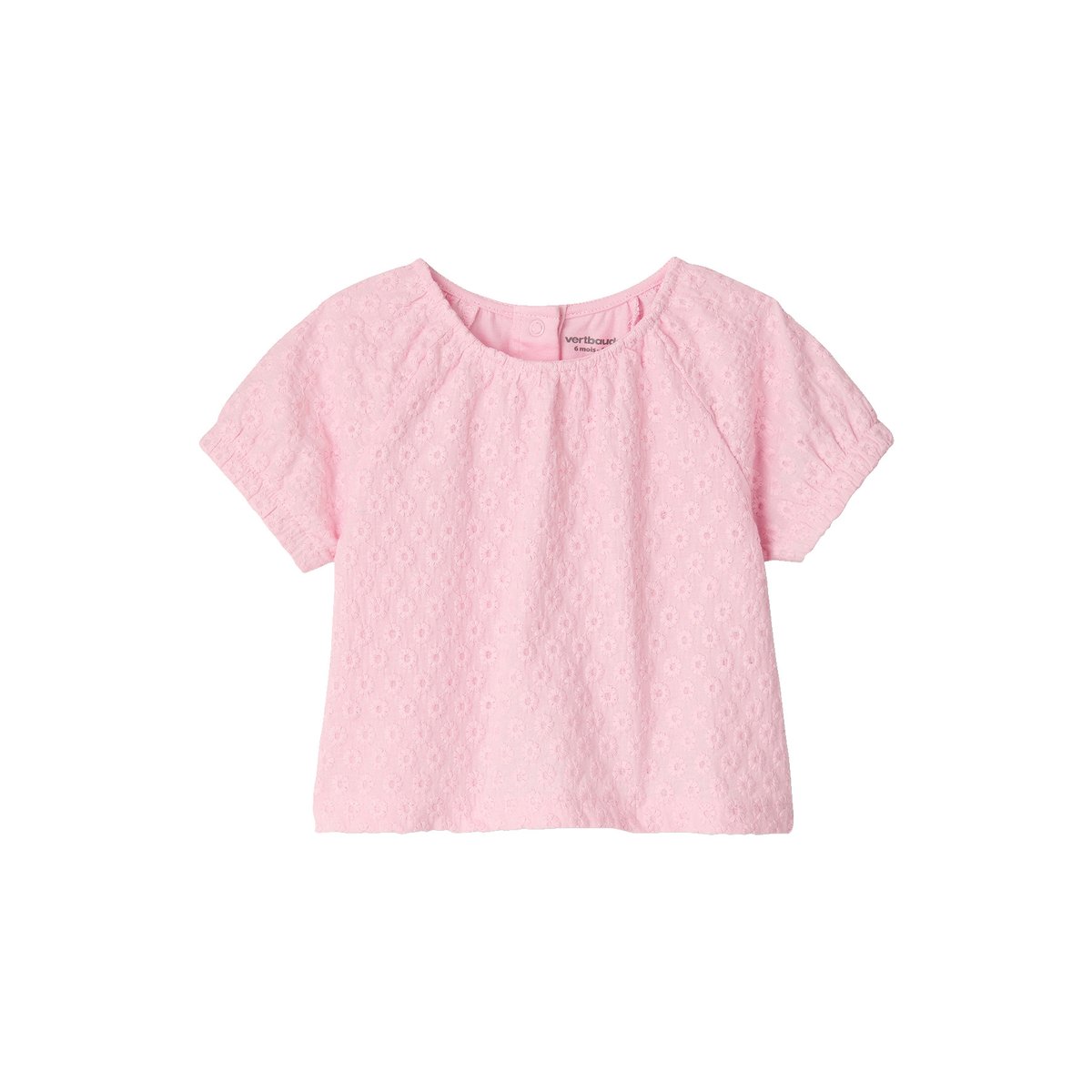 T-shirt manches courtes brodé rose pâle, VERTBAUDET