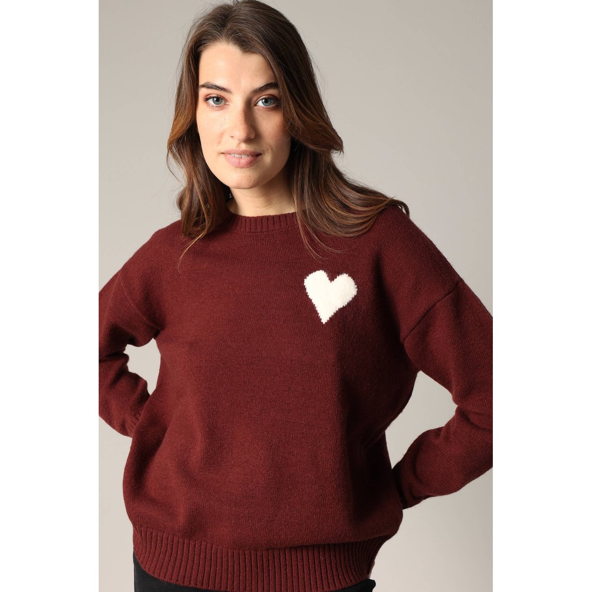 Pull à motif cœur ADONIS prune, DEELUXE