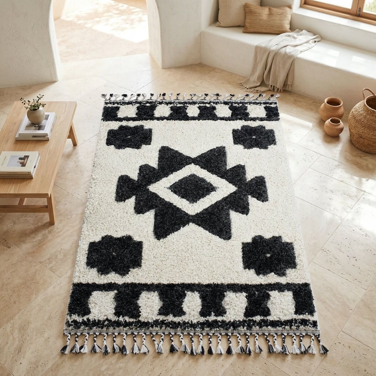 Tapis style berbère à reliefs triangles BERBÈRE TRIBAL TRIANGLES crème et gris, THE DECO FACTORY
