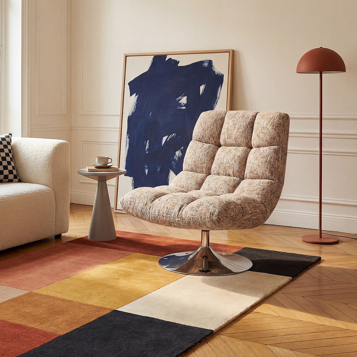 Fauteuil pivotant en tissu chenille et métal chromé SOGLIO multicolore, HABITAT