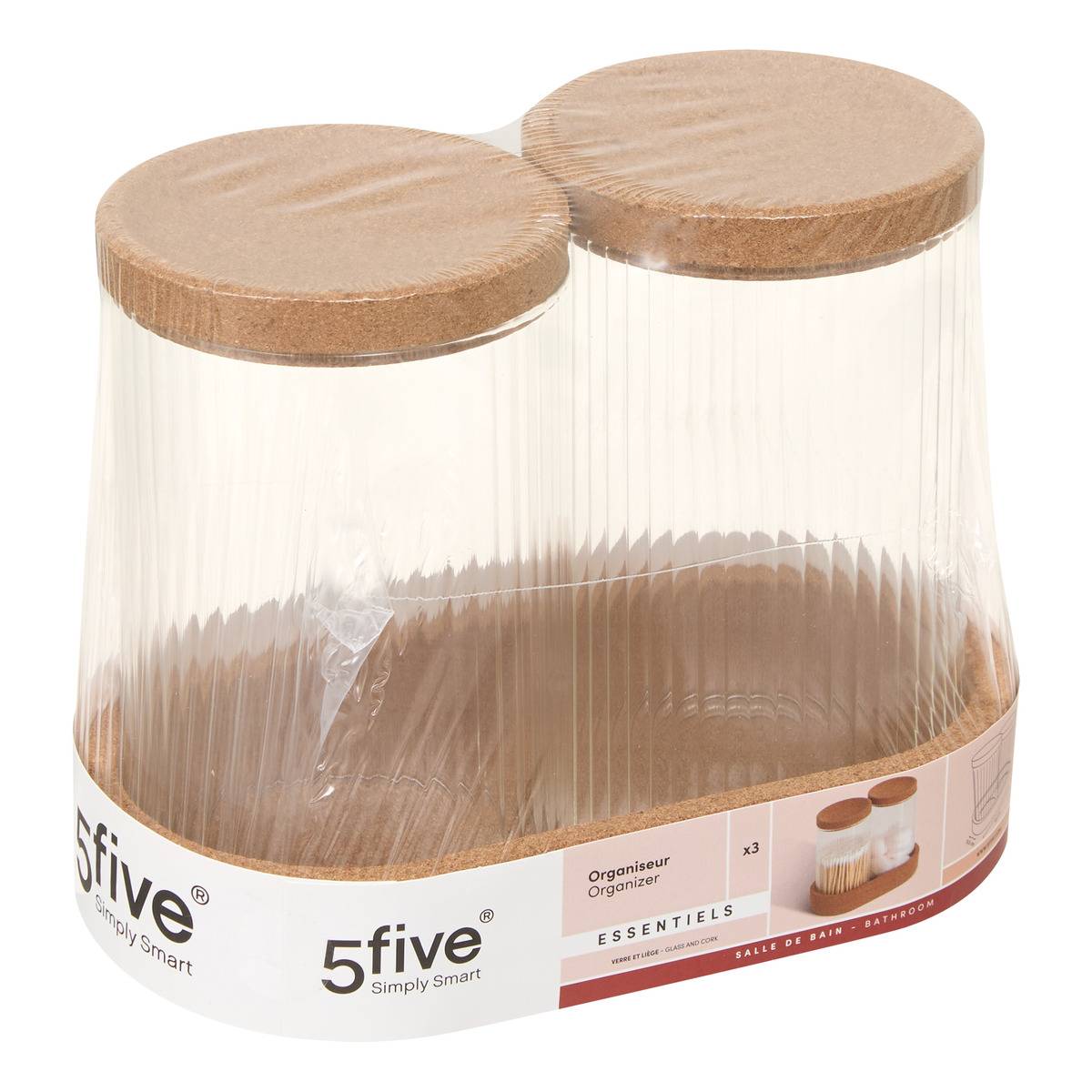 Lot de 2 organiseurs en verre avec support liège transparent, 5FIVE SIMPLY SMART