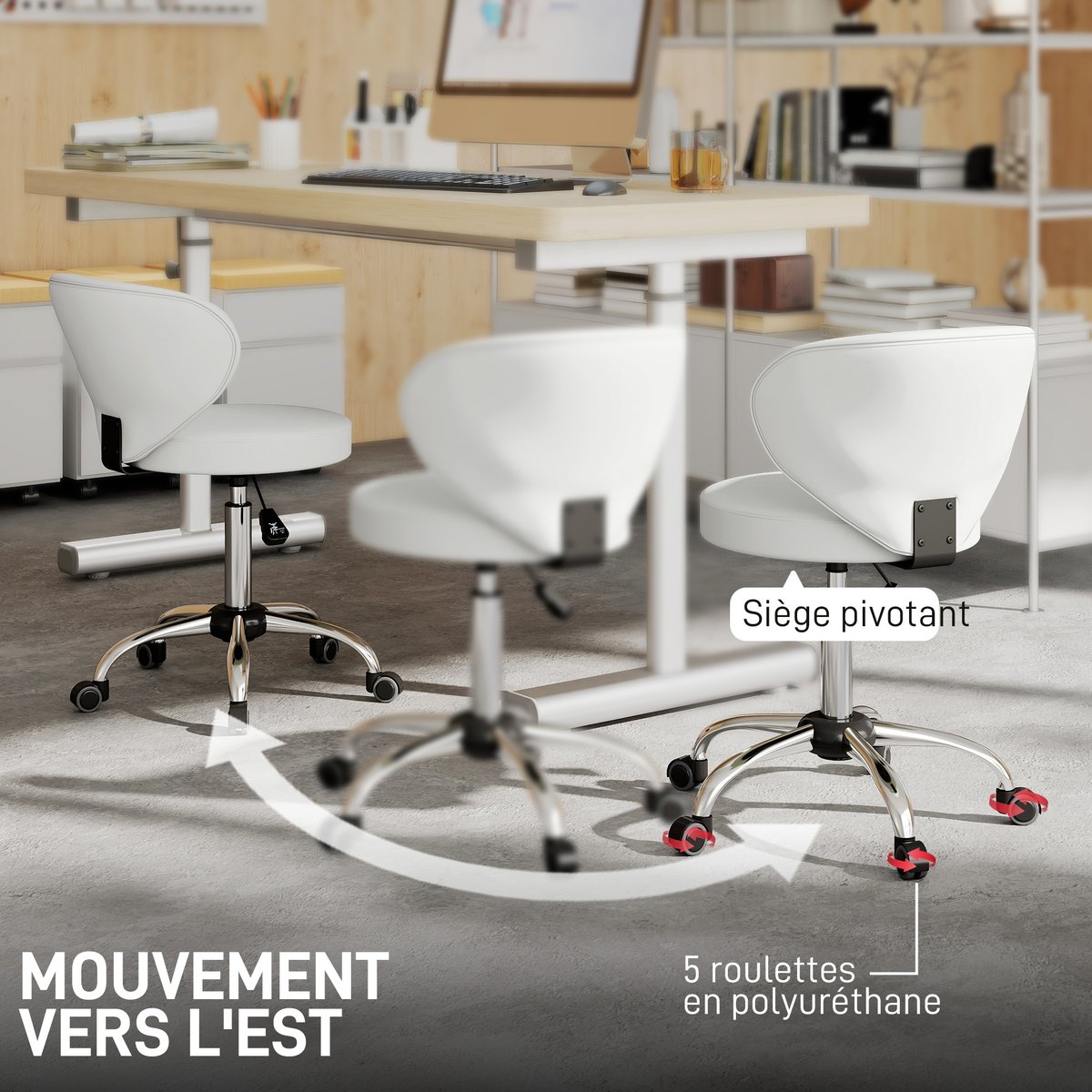 Tabouret de salon PU Blanc blanc, HOMCOM