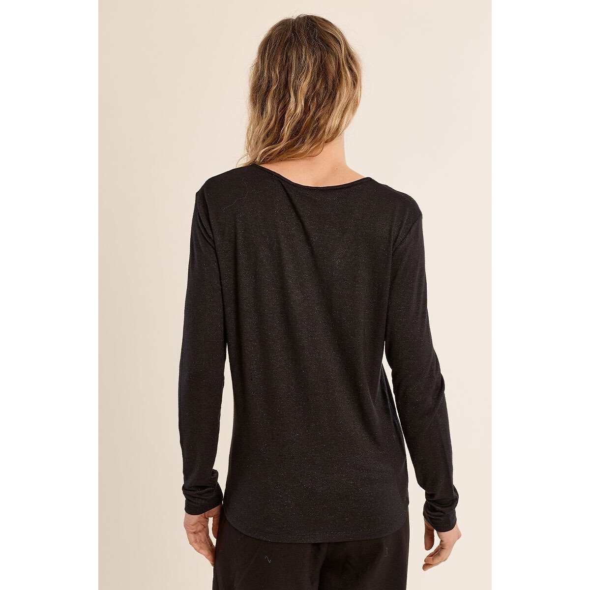 T-shirt scollo a V con maniche lunghe nero , MOLLY BRACKEN