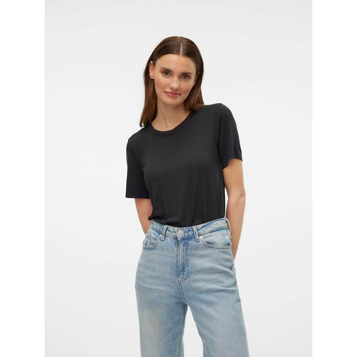 Crew Neck T-Shirt with Short Sleeves black, VERO MODA