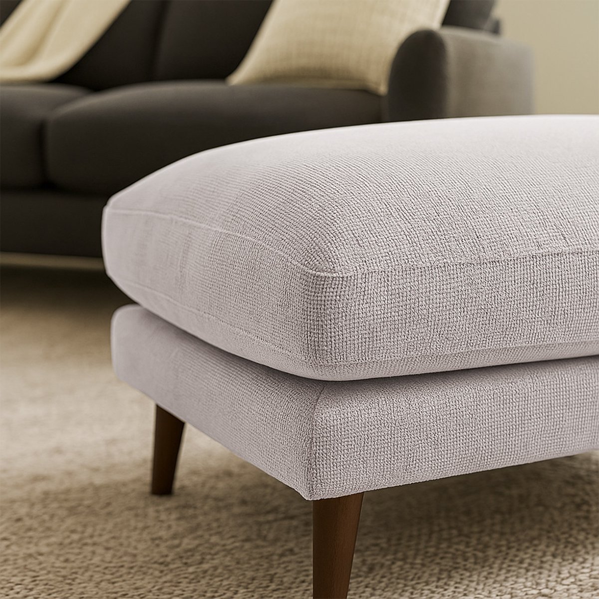 Pouf en tissu pieds bois foncé- VILLABON naturel chiné, DRAWER