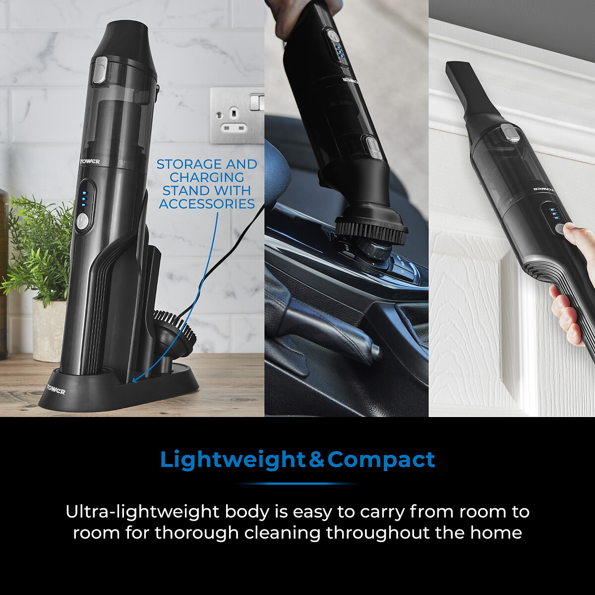Cordless Handheld Vacuum - T527000 black, TOWER