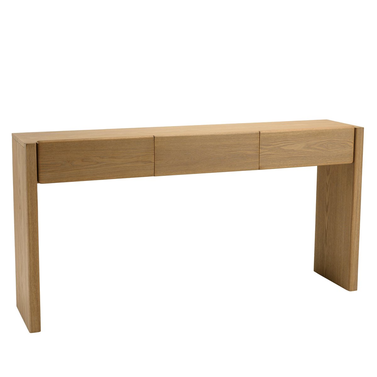 Console couleur naturelle 3 tiroirs design arrondi VELAR bois naturel, PIER IMPORT