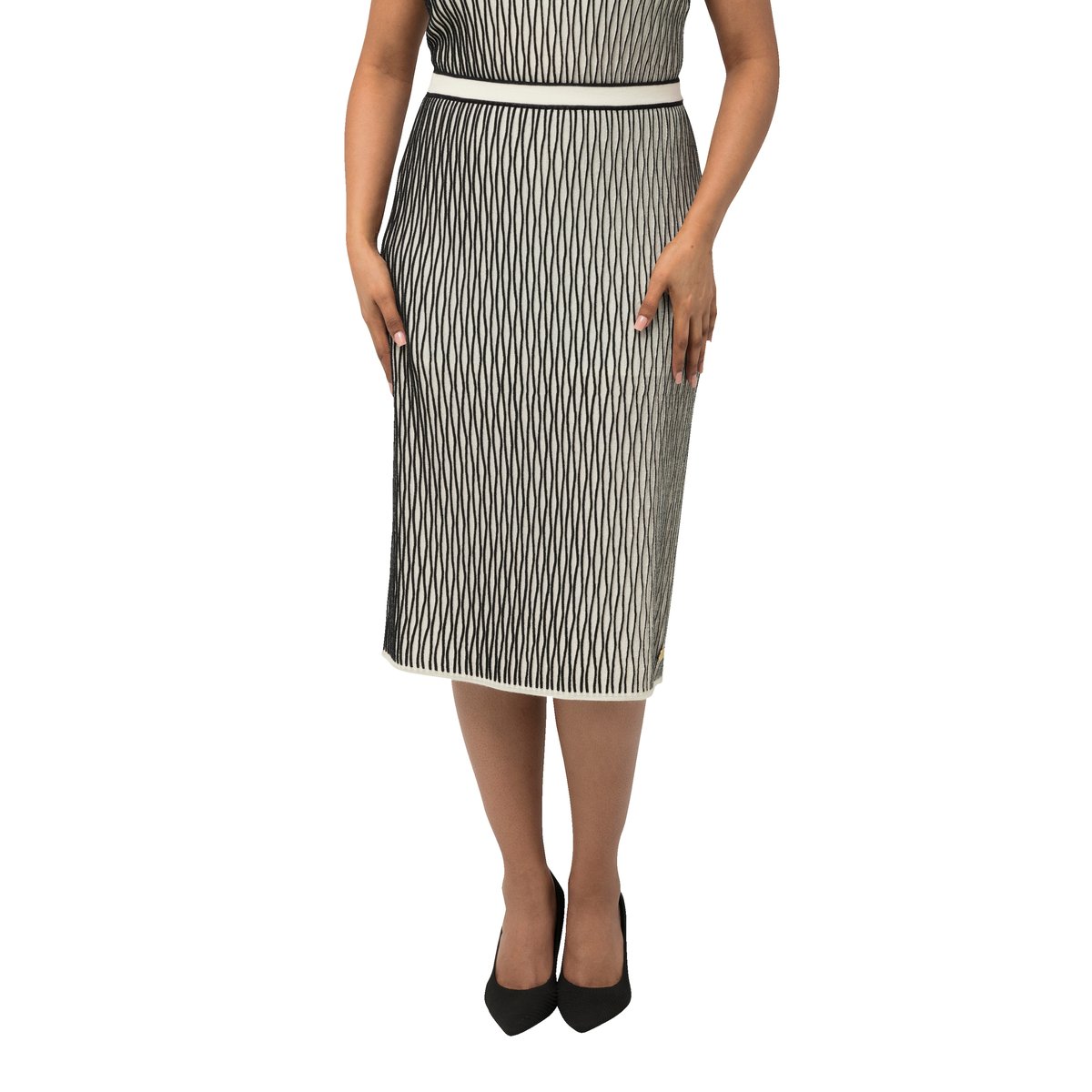 Jupe en maille avec taille élastique. blanc cassé, ULLA POPKEN