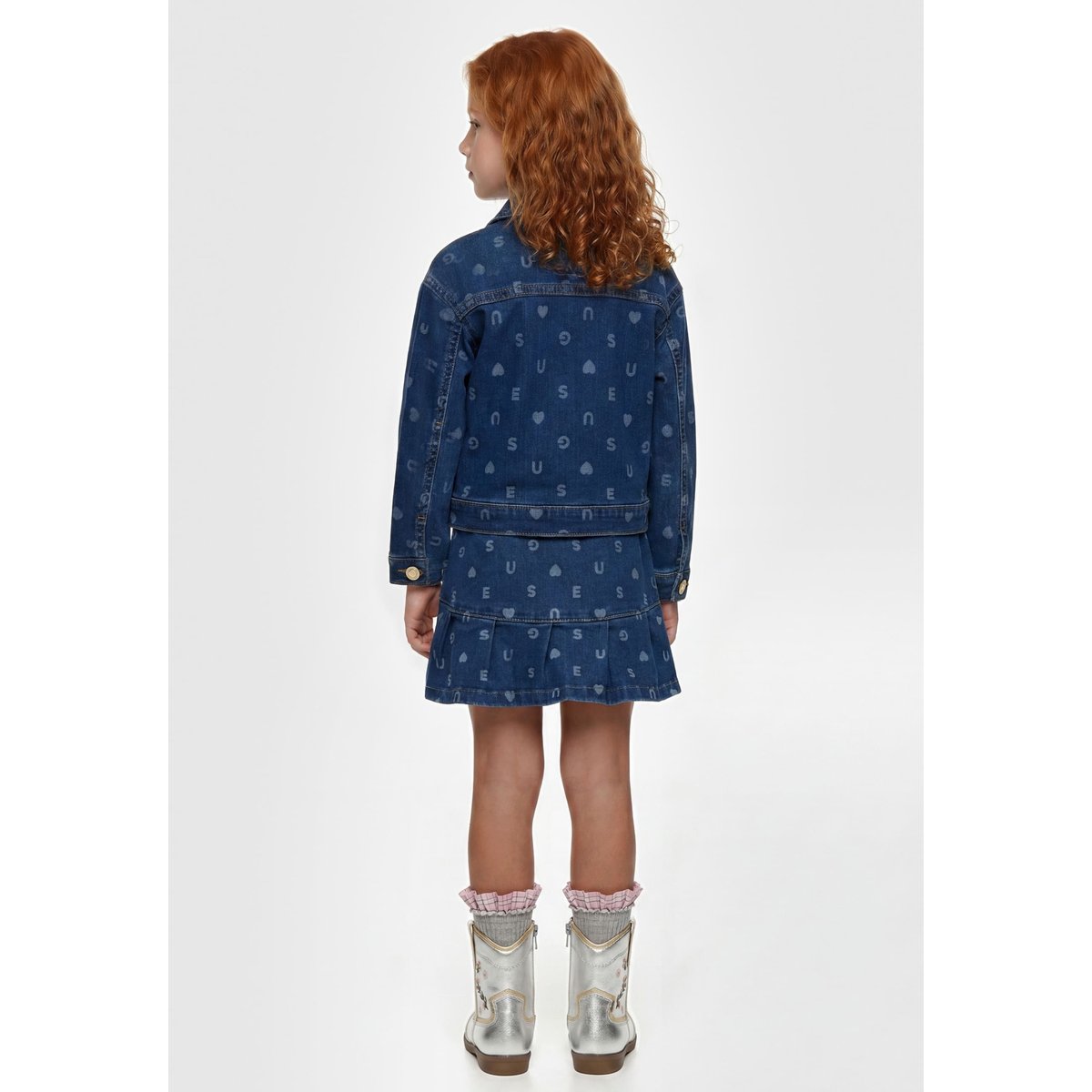 Veste En Jean Avec Logo Imprimé Sur Toute La Surface bleu, GUESS KIDS