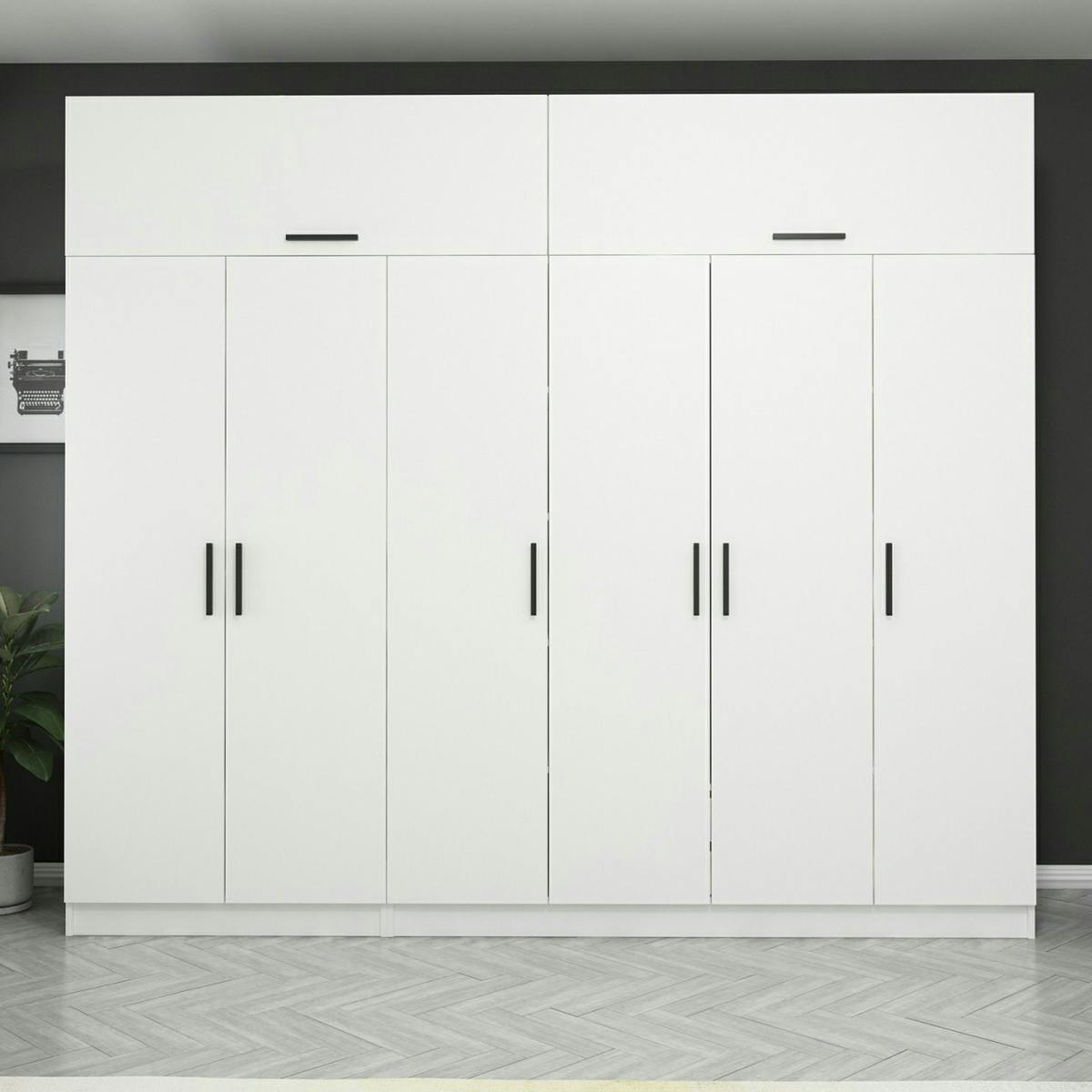 Armoire penderie blanche, 8 portes 3 portants BYRON blanc, PIER IMPORT