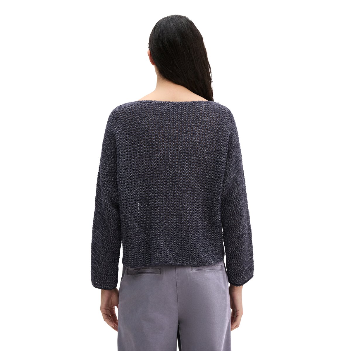 Pull ajouré loose en mélange de coton bio bleu foncé, MARC O'POLO