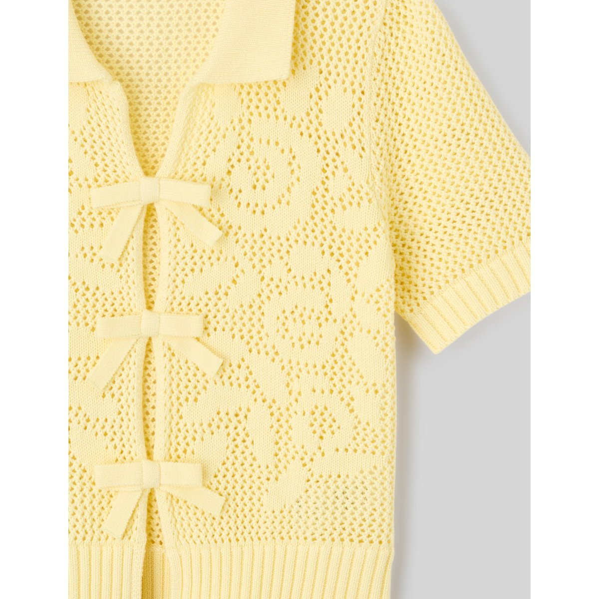 Pull manches courtes en crochet jaune, BZB