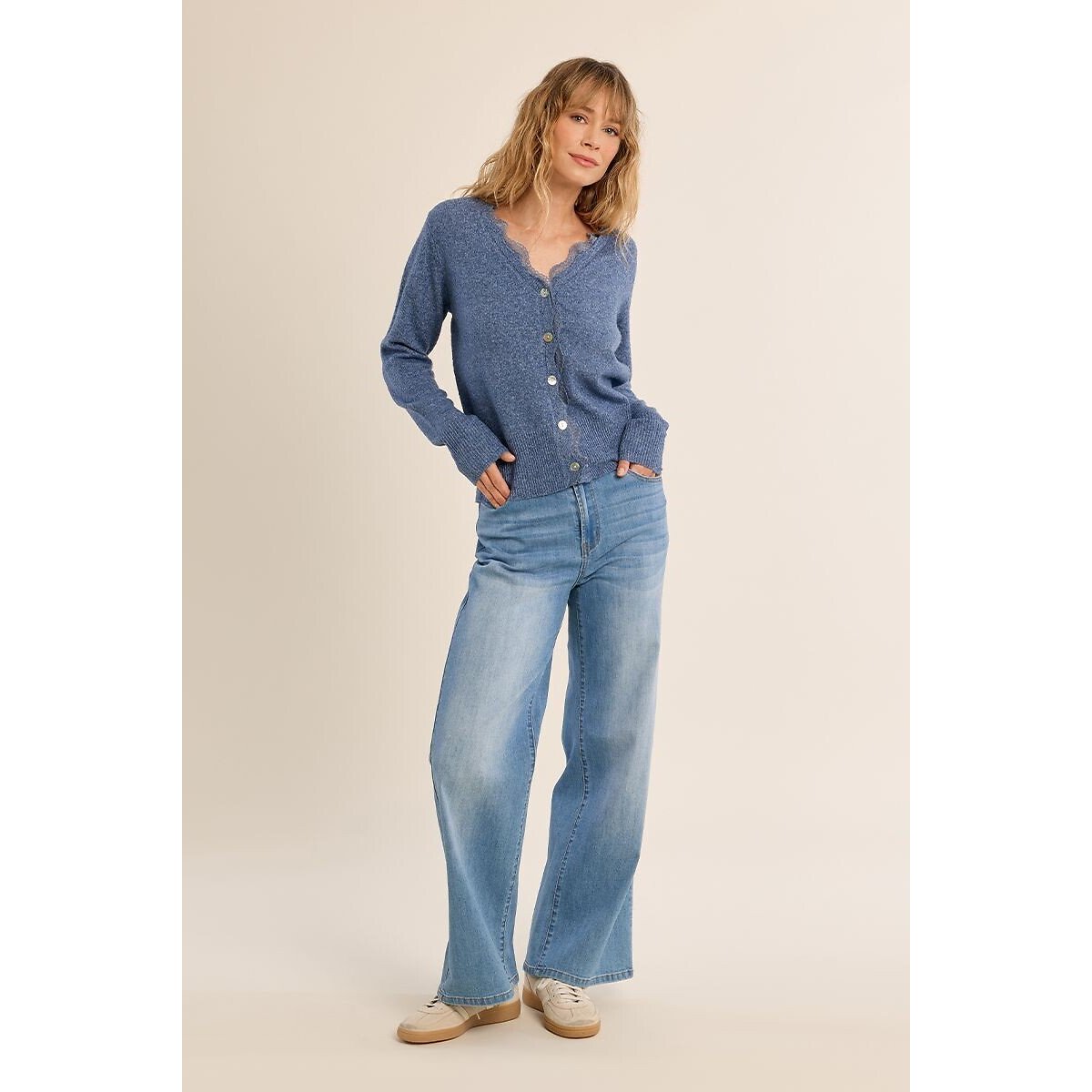 Gilet manches longues col V bleu, MOLLY BRACKEN