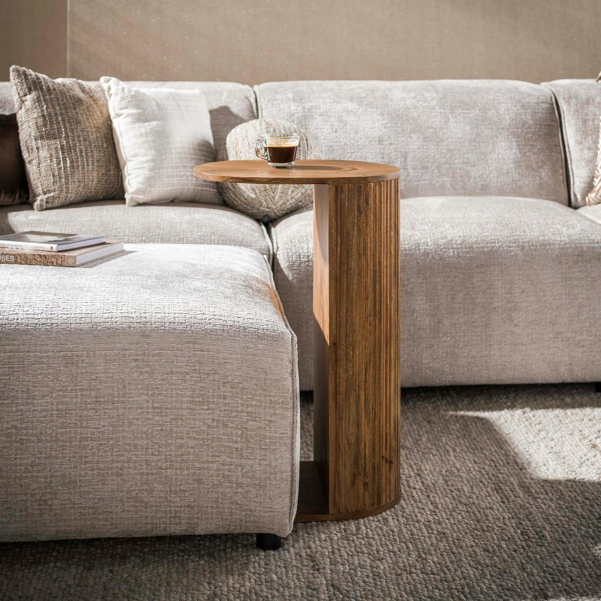 Table d'appoint en bois rainuré pour ordinateur DELHI beige, PIER IMPORT