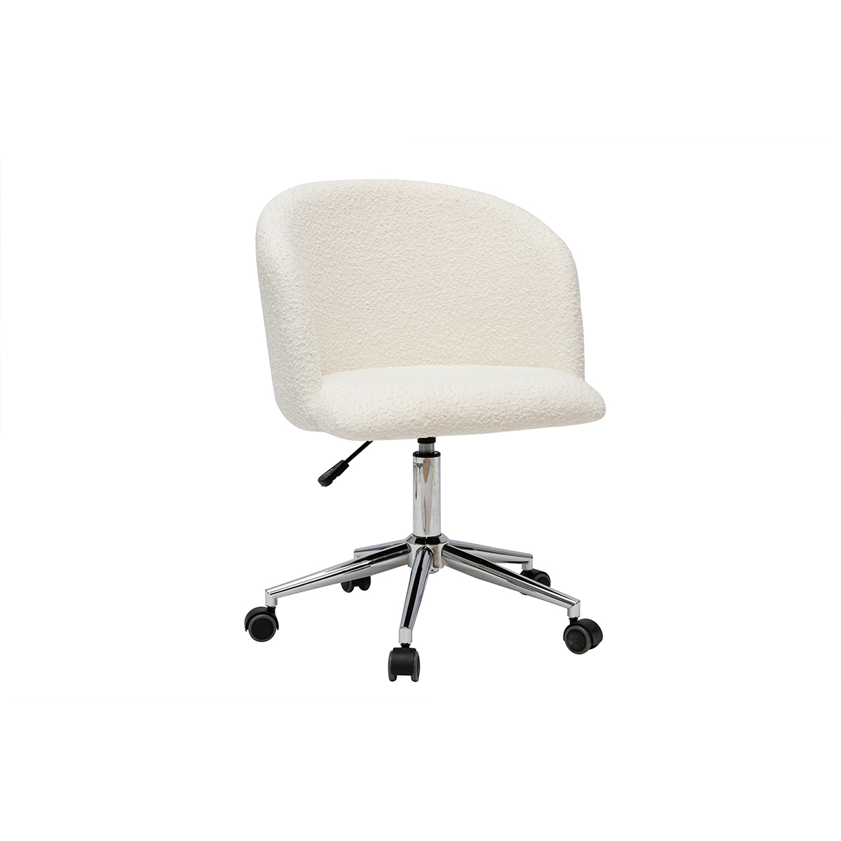 Chaise de bureau à roulettes en tissu effet laine bouclée blanc cassé et acier chromé VANITY blanc, MILIBOO