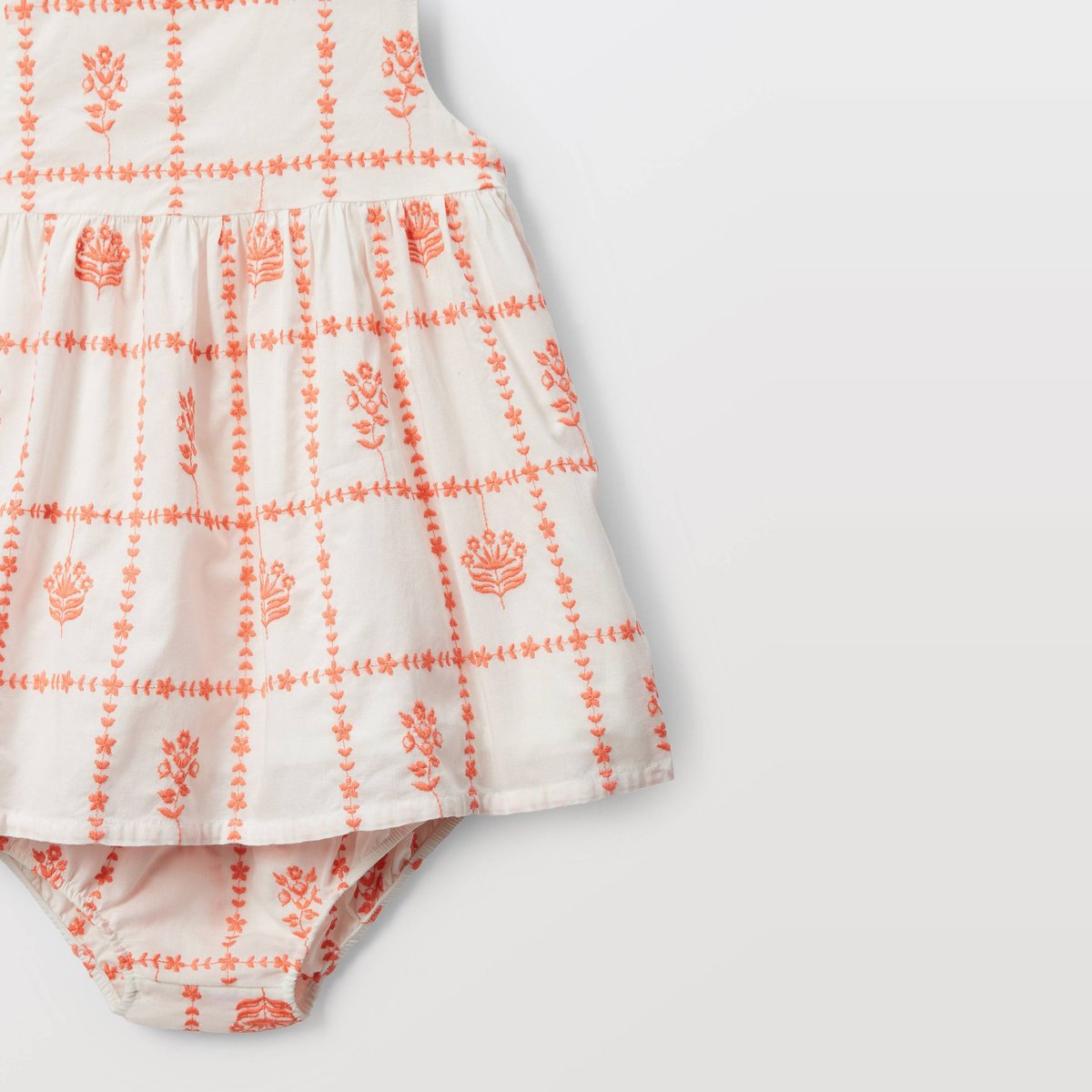 Robe à carreaux brodée en coton pamplemousse, BOUT'CHOU