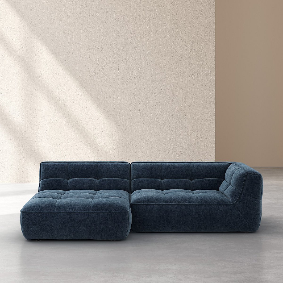 Canapé d'angle gauche en tissu ORIETO bleu, HABITAT