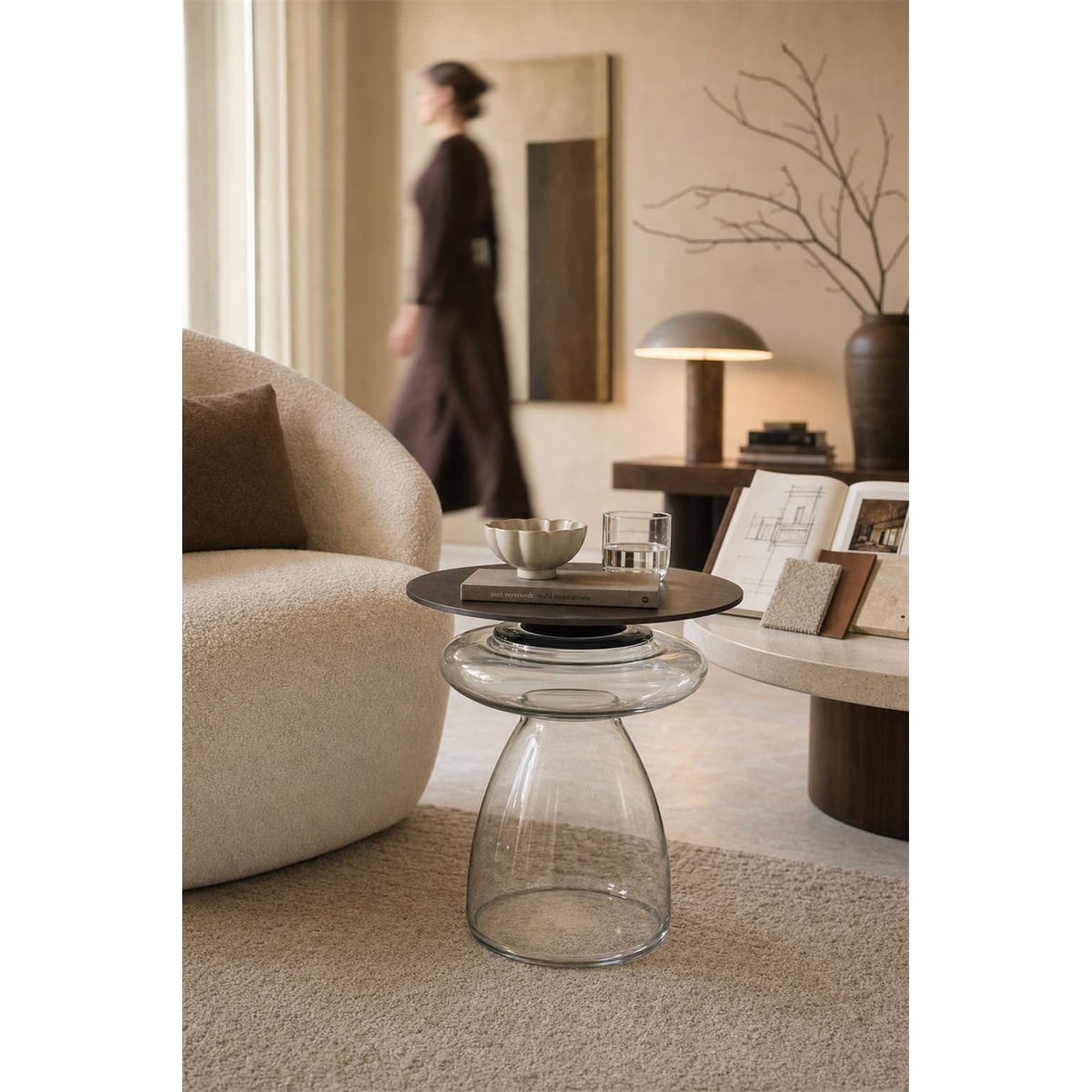 Table d'appoint sculpturale en verre bronze vieilli et transparent, RECOLLECTION