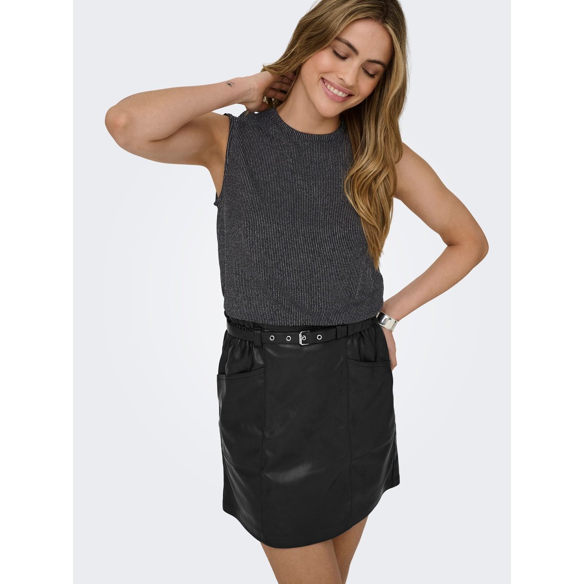 Jupe en simili, taille haute noir, ONLY