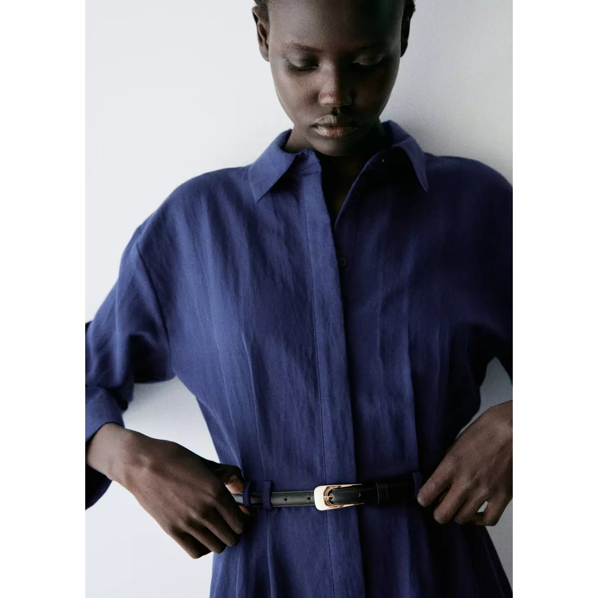 Robe chemise Lyocell bleu marine, MANGO