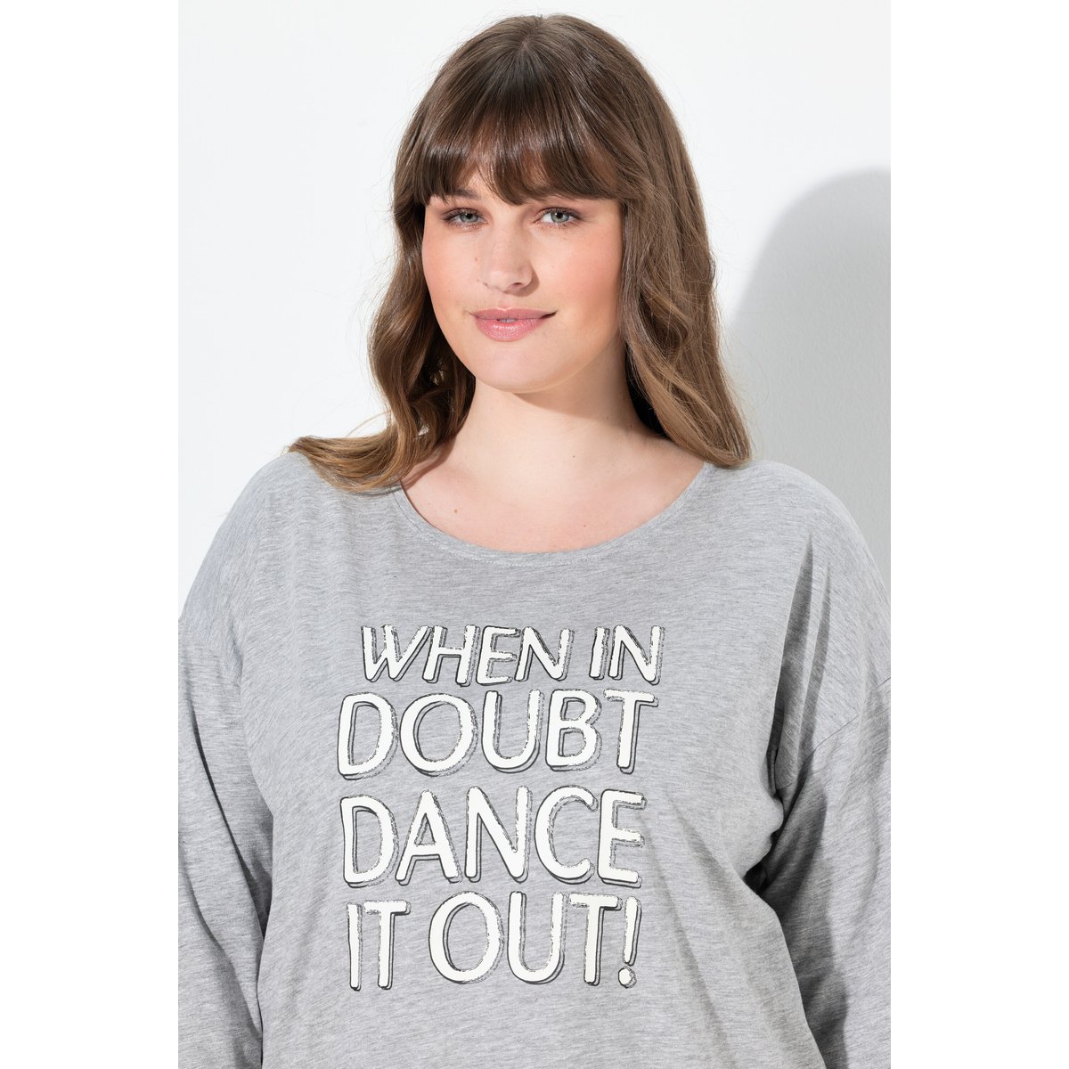 T-shirt oversize à col rond et manches 3/4 gris chiné, ULLA POPKEN