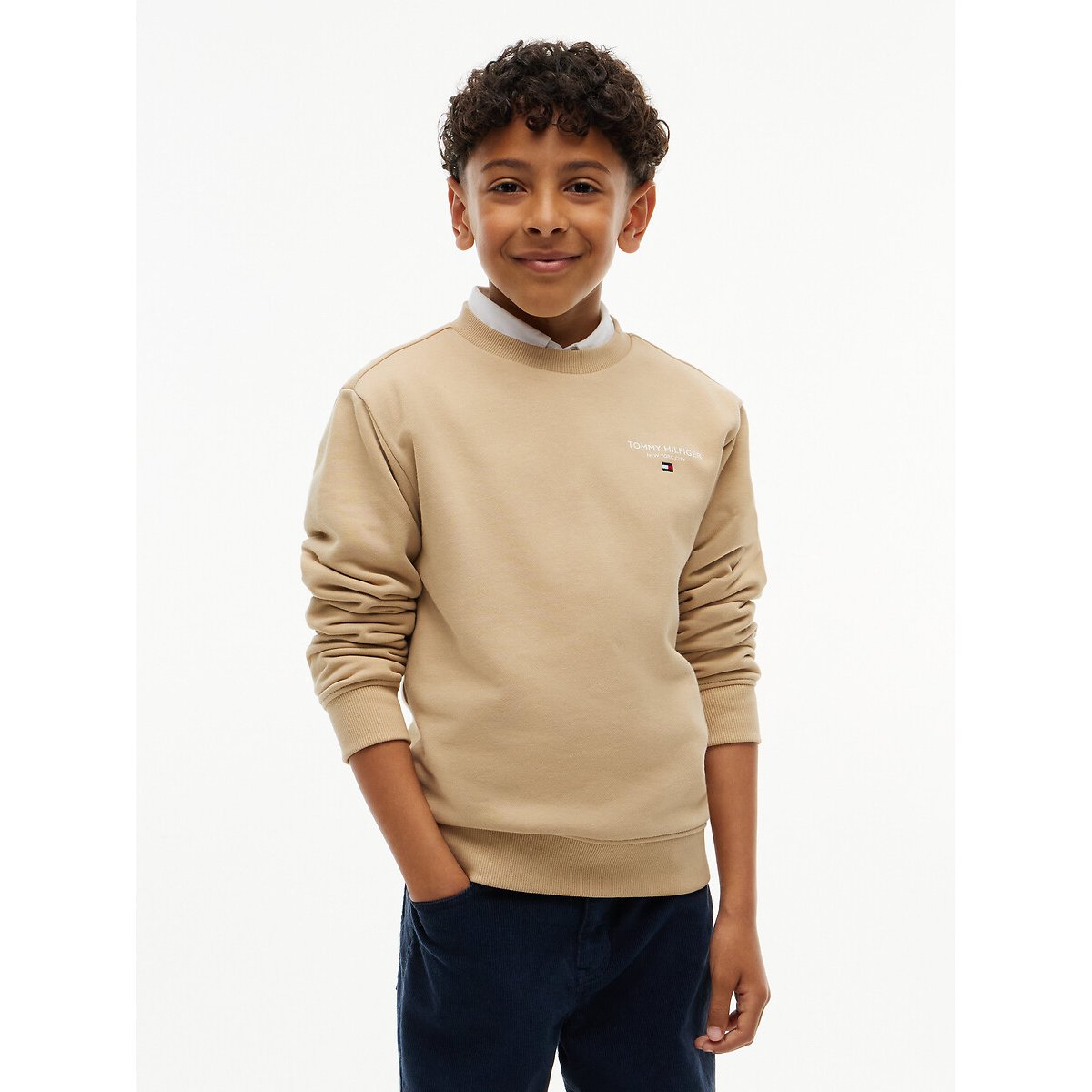 Sweat col rond en molleton beige, TOMMY HILFIGER
