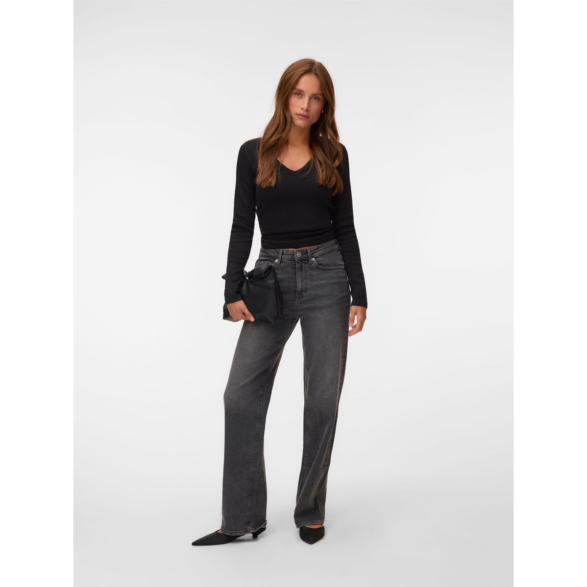 Jean À Coupe Large dark grey denim, VERO MODA