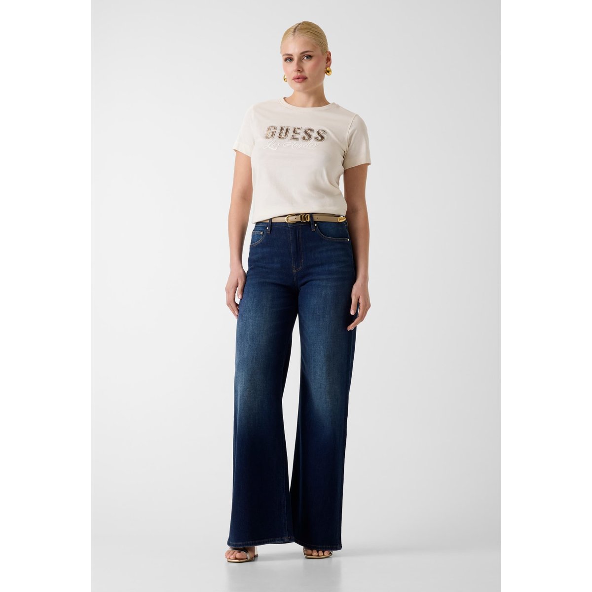 T-Shirt Avec Logo Imprimé crème, GUESS