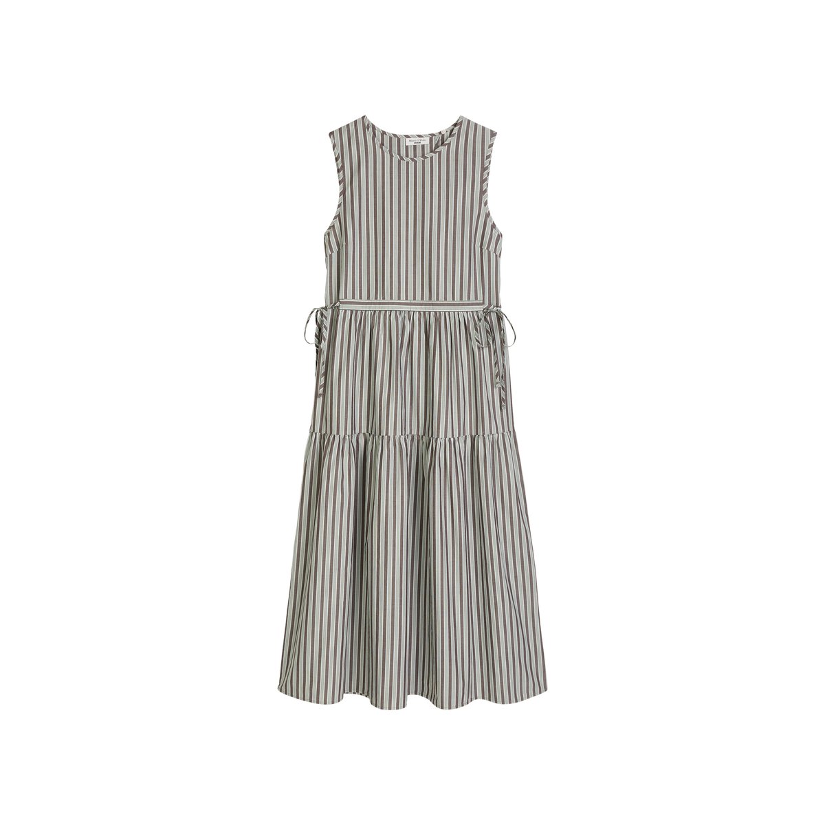 Robe à étages regular en popeline papertouch rayée marron foncé, MARC O’POLO DENIM