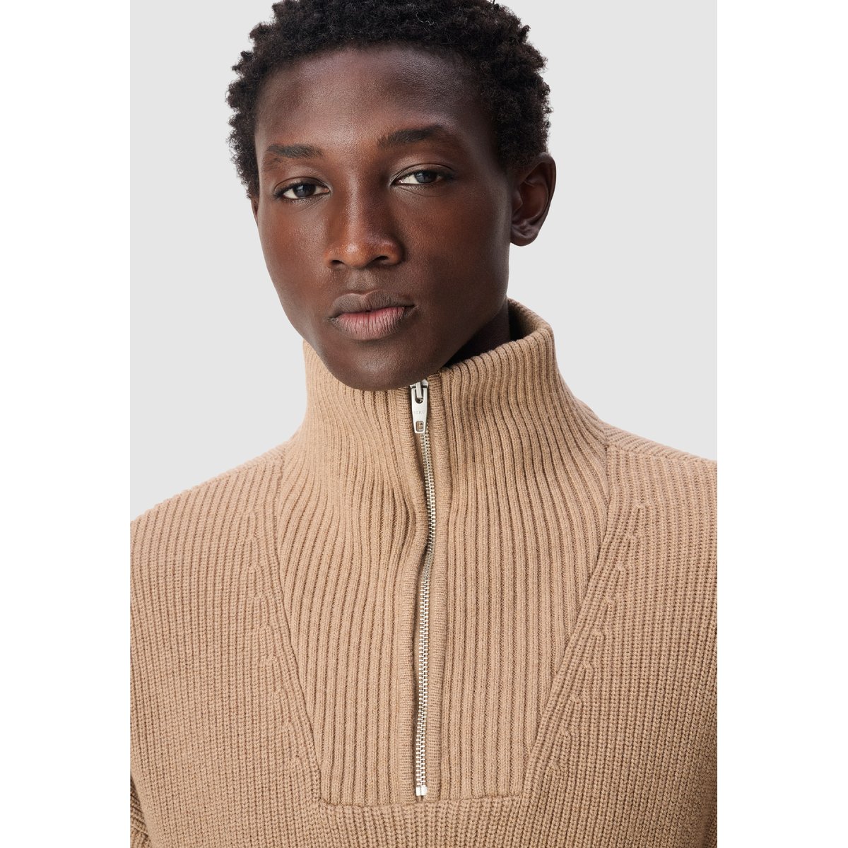Pull col camionneur tricot côtelé marron, IKKS