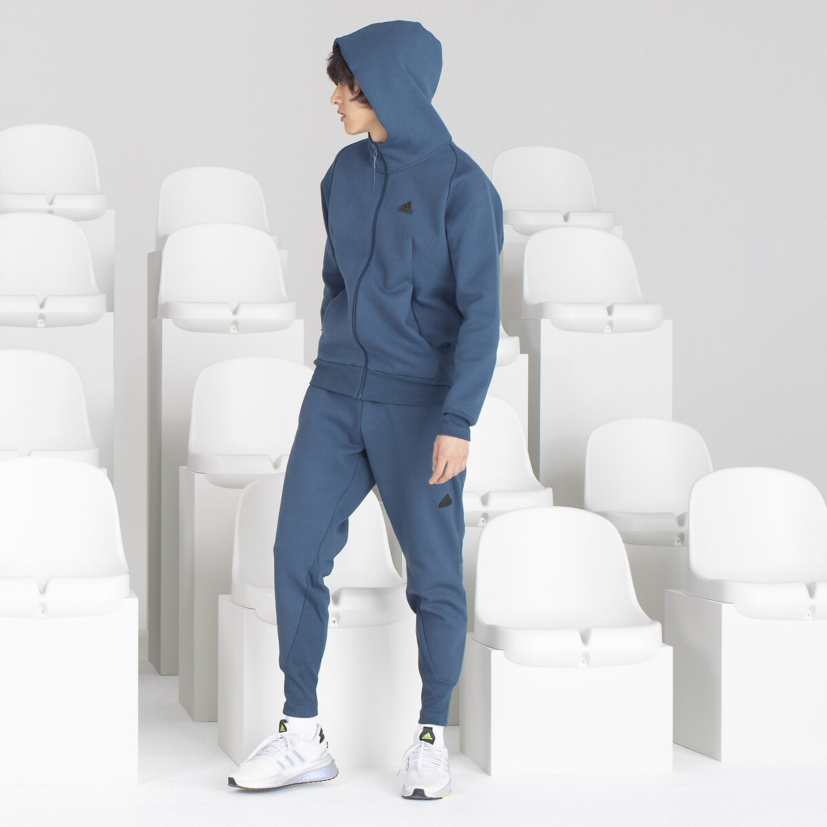 Sweat zippé à capuche et logo bleu canard, ADIDAS SPORTSWEAR