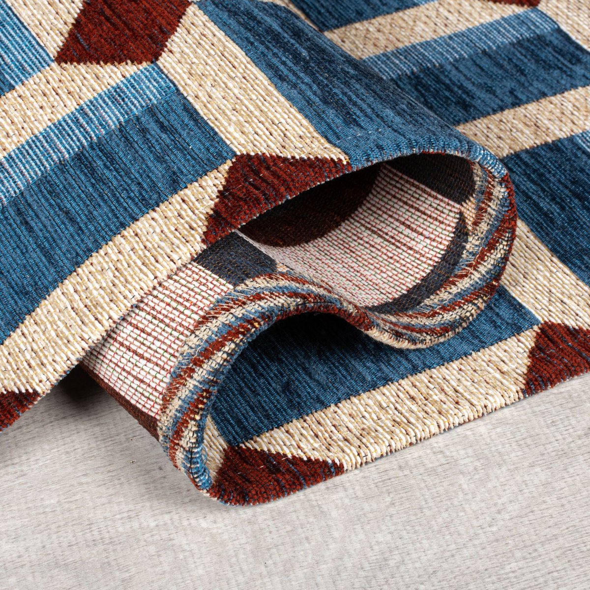 Tapis salon et chambre moderne tissé plat CLINTON bleu, NOVATREND