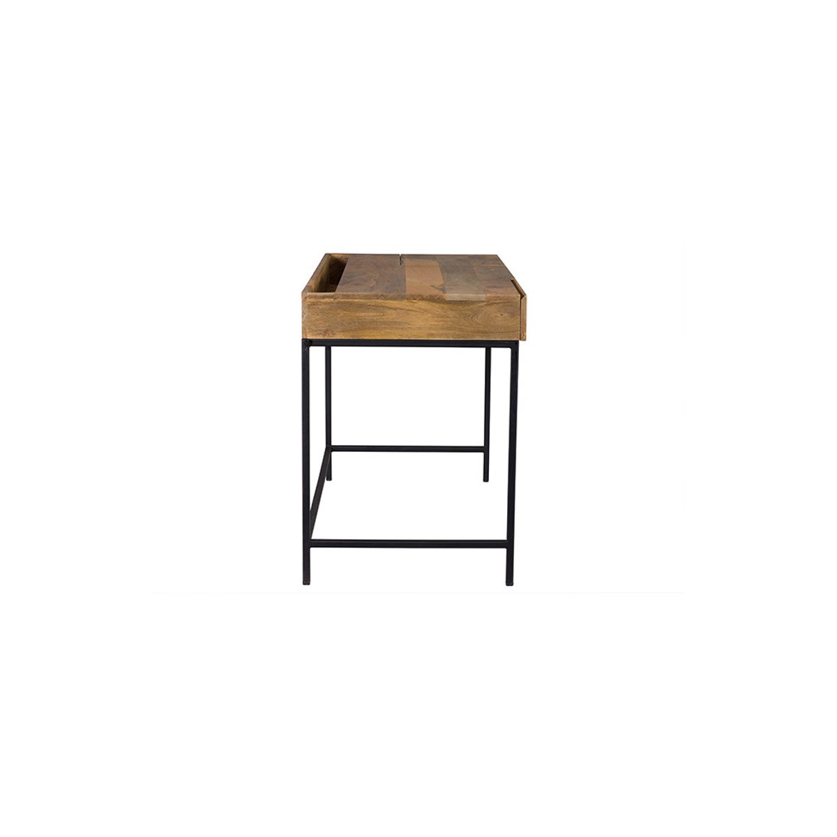Bureau à rangements industriel bois manguier massif et métal noir L118 cm YPSTER bois clair / noir, MILIBOO