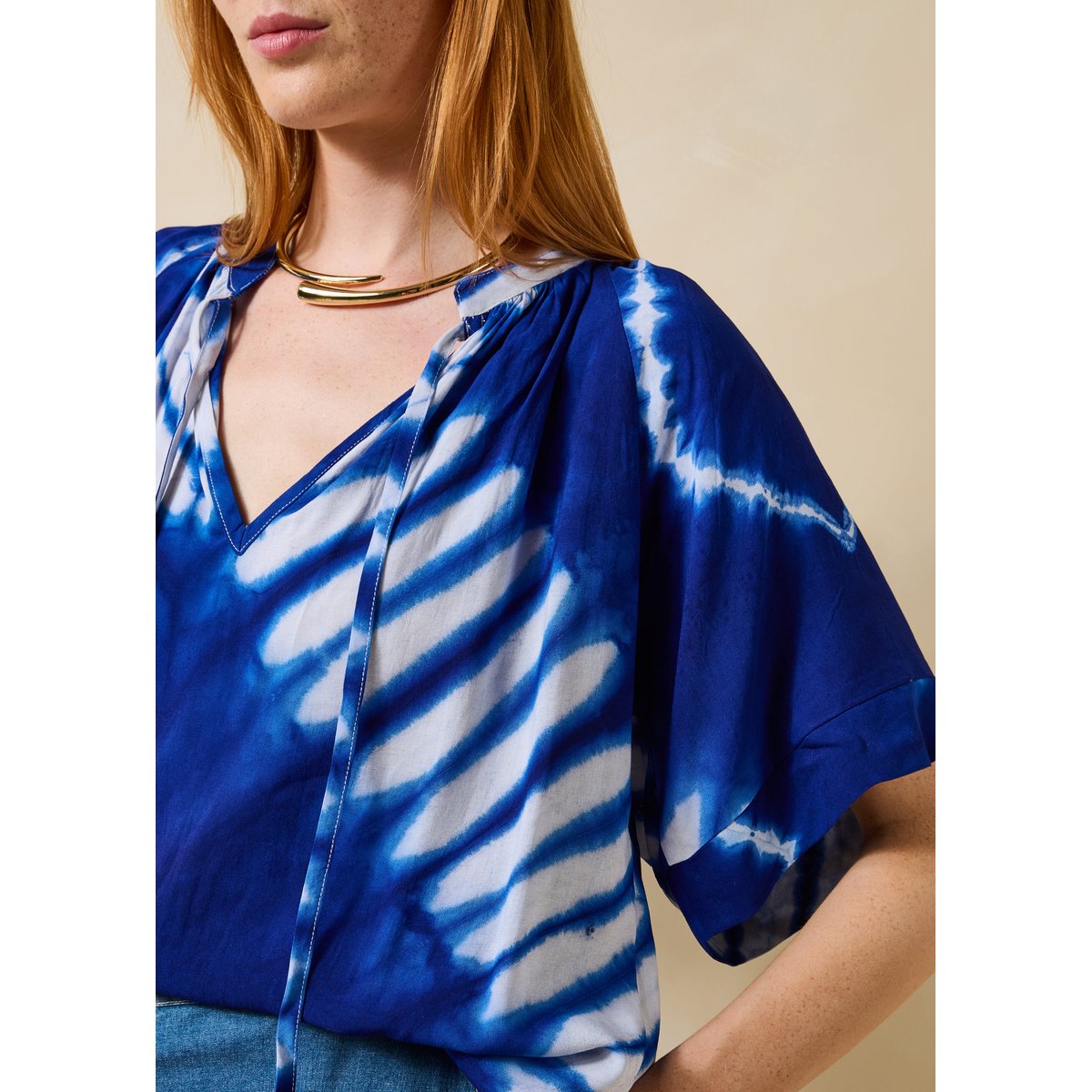 Top ample à imprimé manches courtes bleu, LA FEE MARABOUTEE