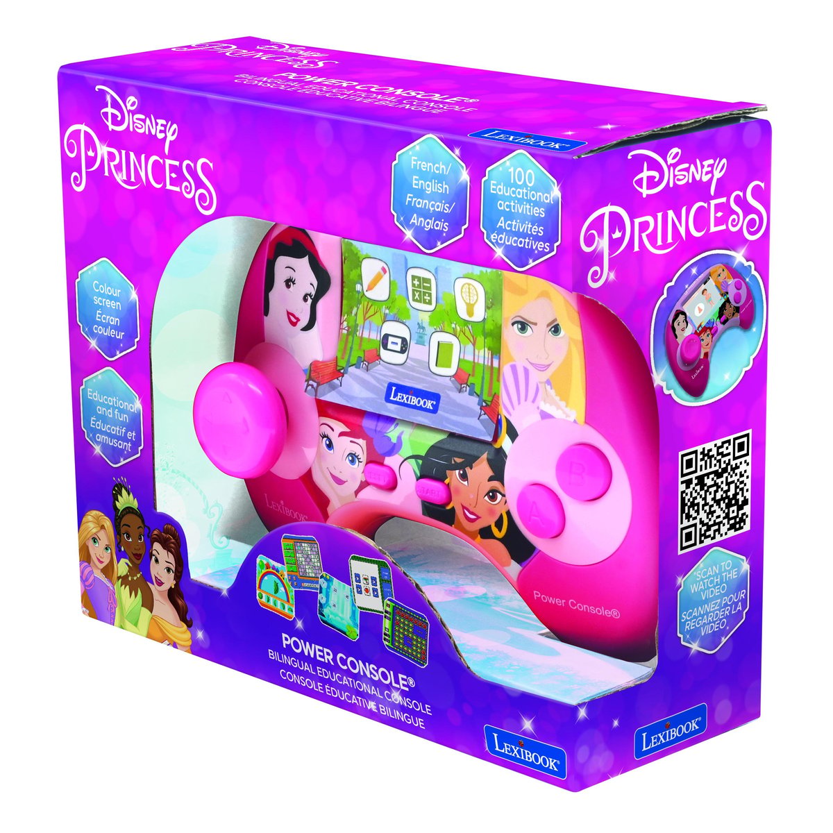 Power Console® Disney Princesse console de jeux éducative français-anglais rose, LEXIBOOK