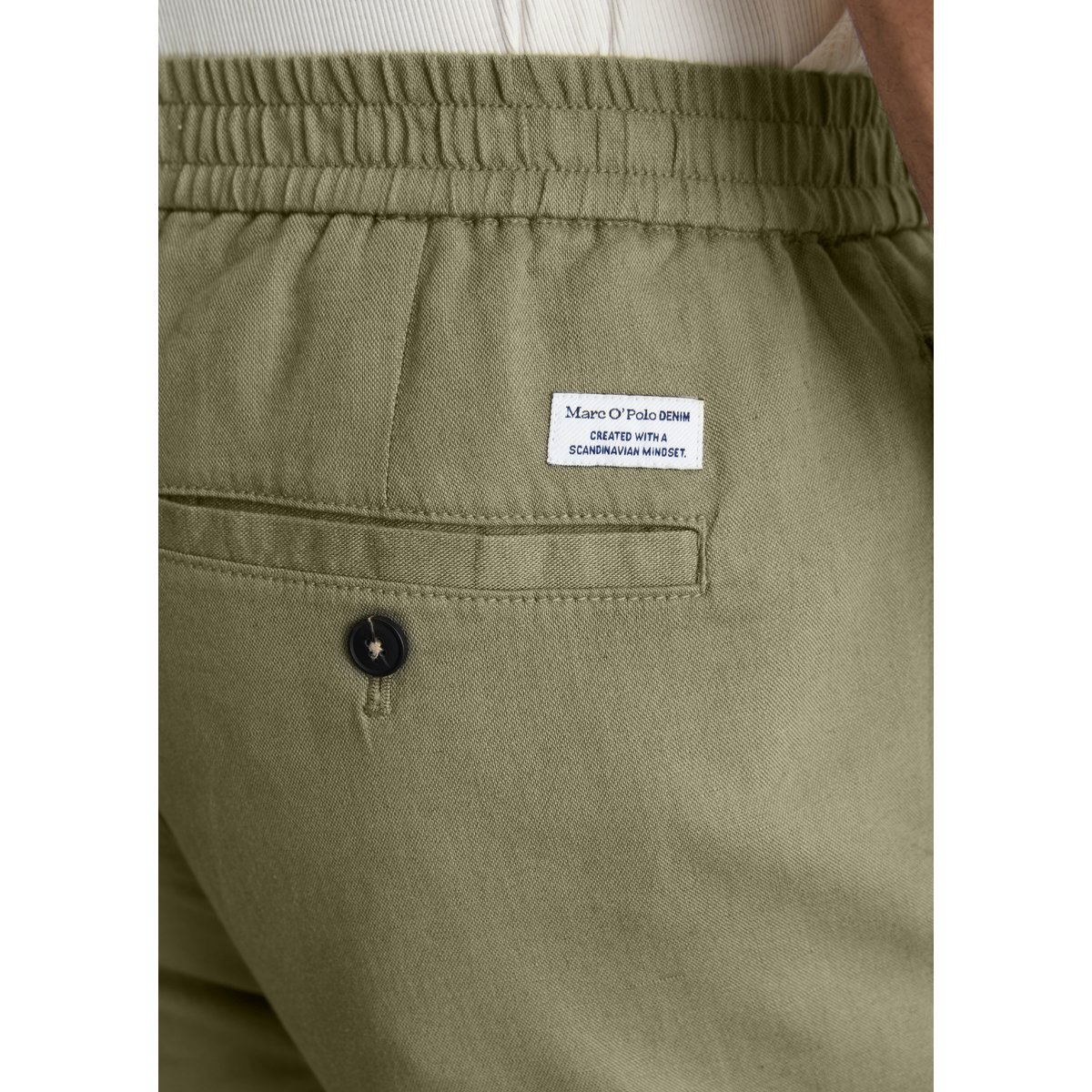 Pantalon modèle Malte relaxed en coton bio et en lin vert, MARC O’POLO DENIM