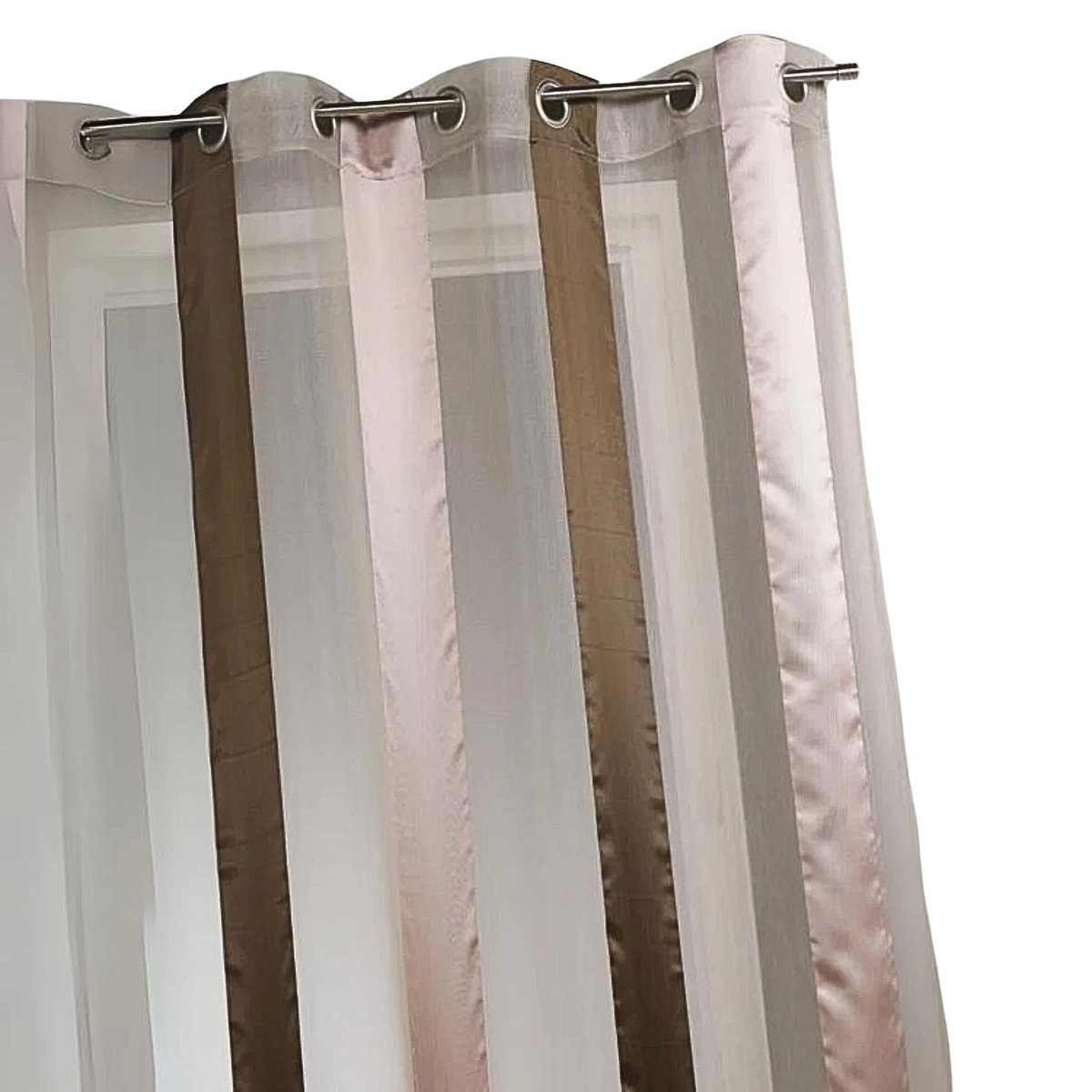 Voilage bicolore à rayures verticales vieux rose, HOME BAIN