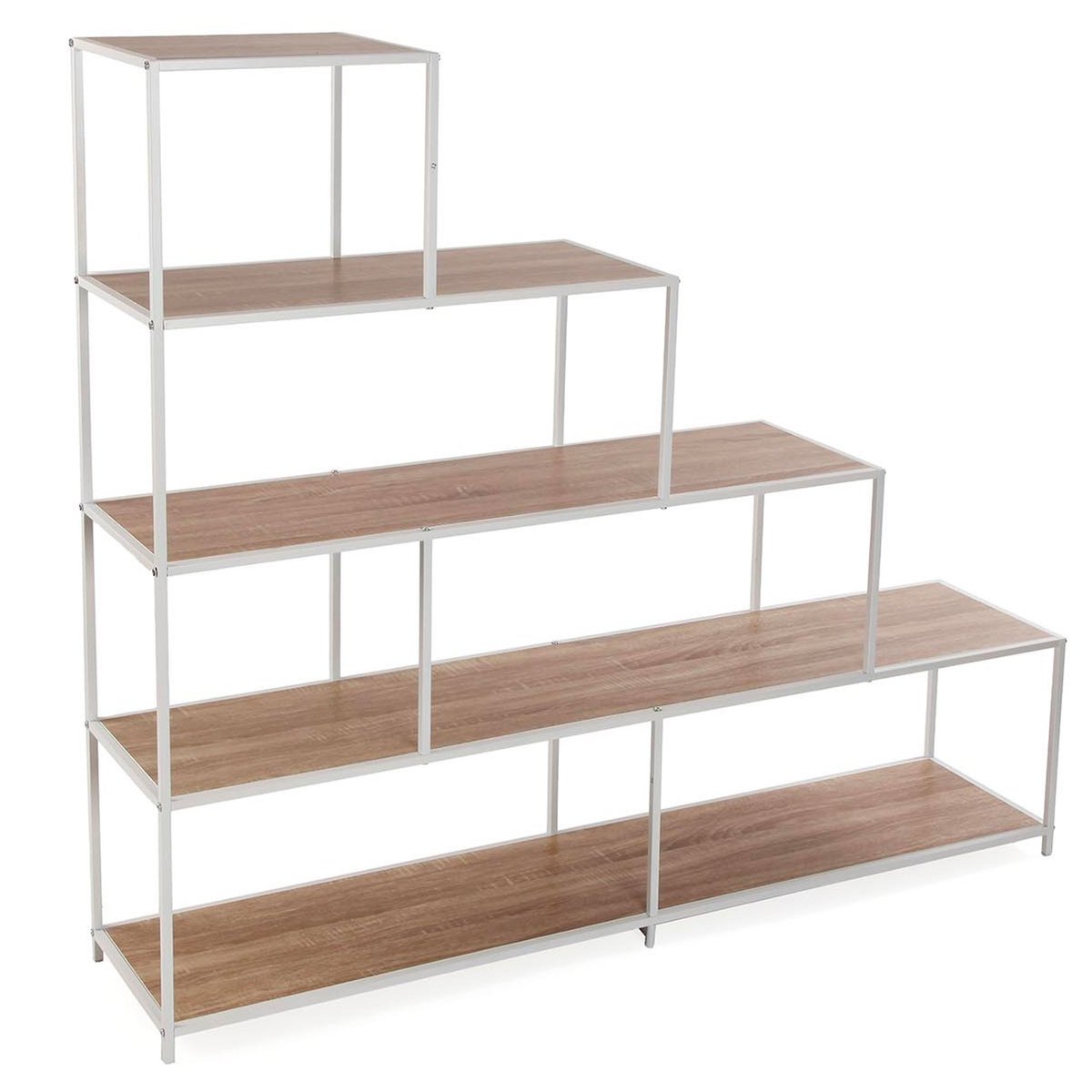 Étagère escalier métal blanc et bois 150x33x135cm blanc, VERSA