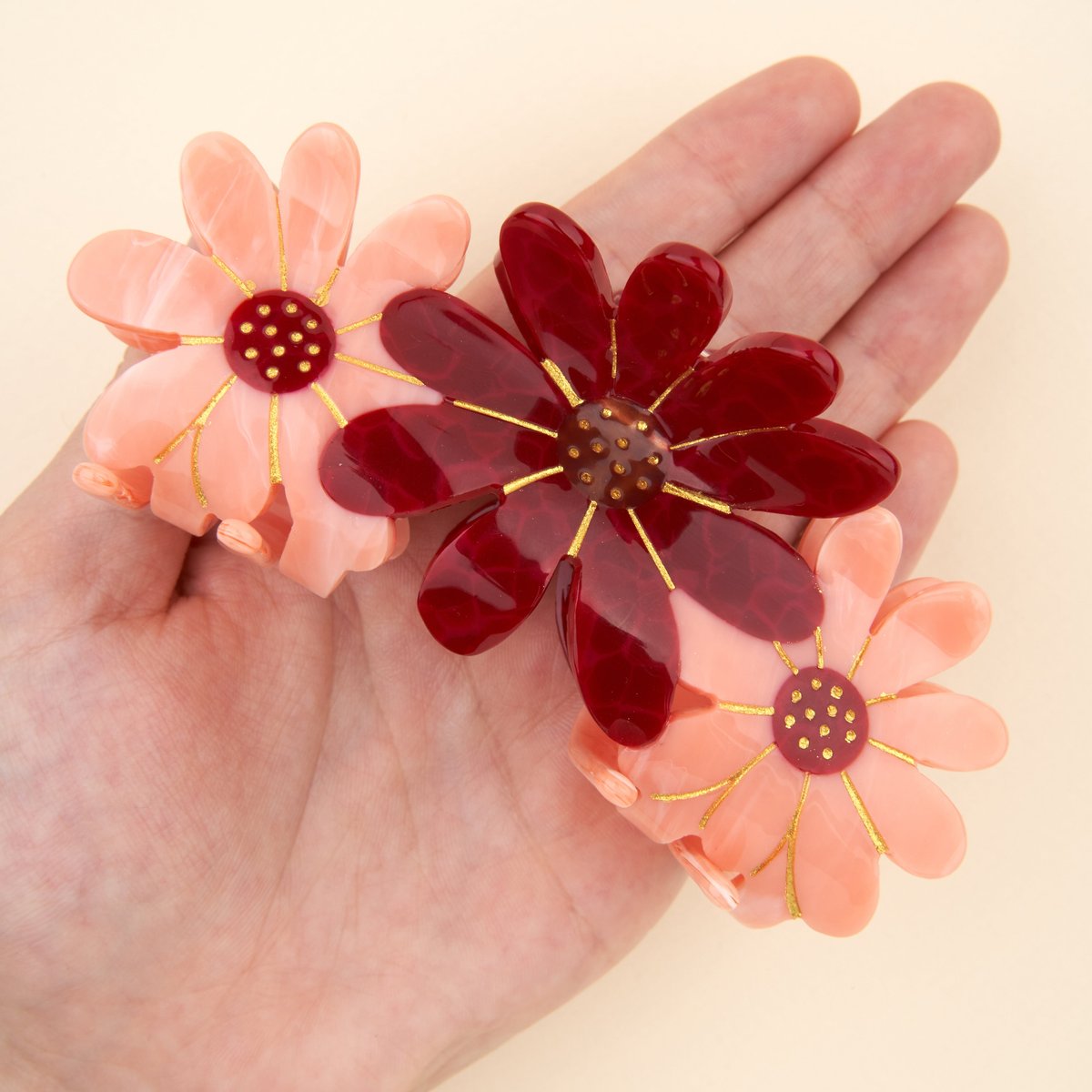 Pince à cheveux Trio FLEUR ROSE rose, COUCOU SUZETTE