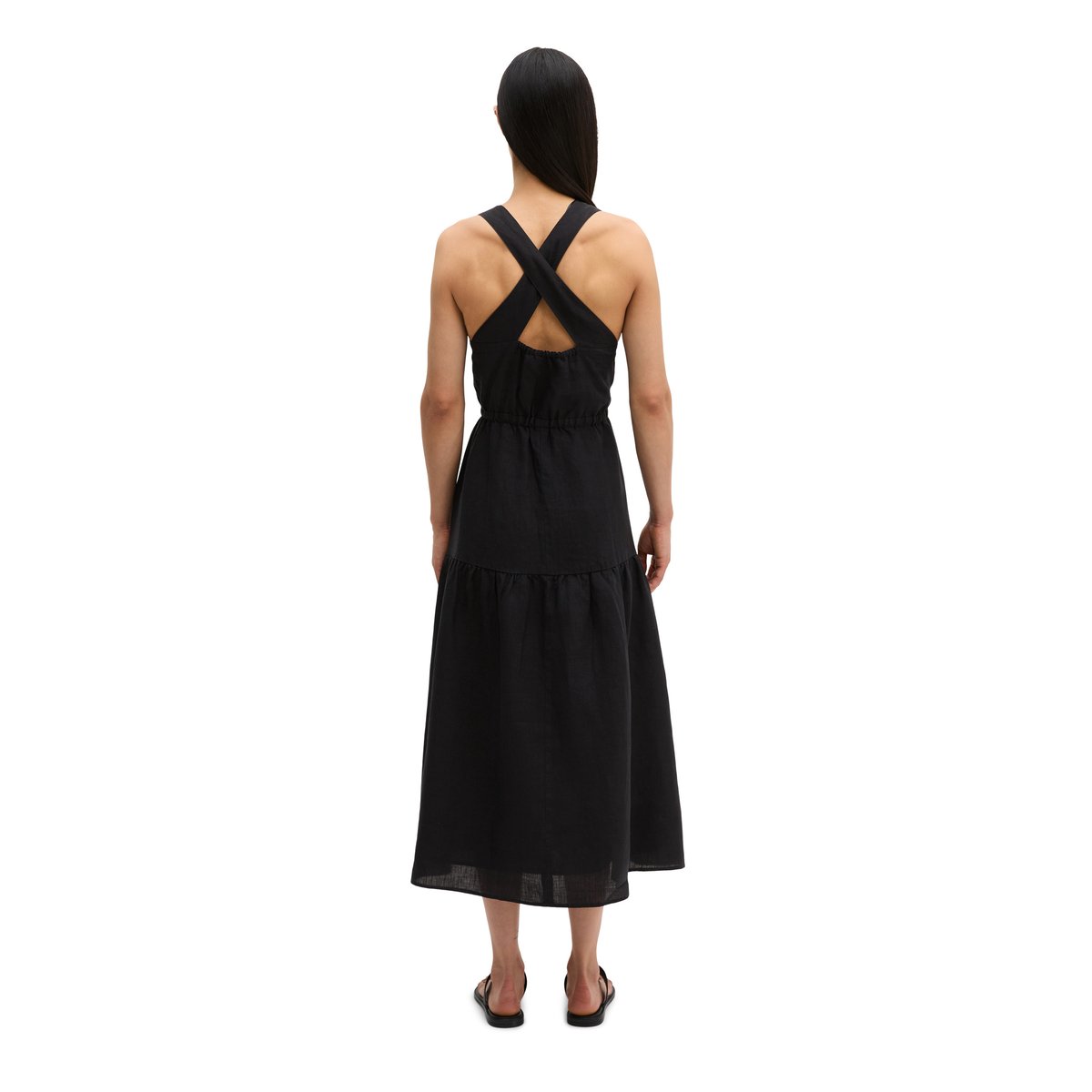Robe à étages en lin regular avec bretelles croisées noir, MARC O'POLO