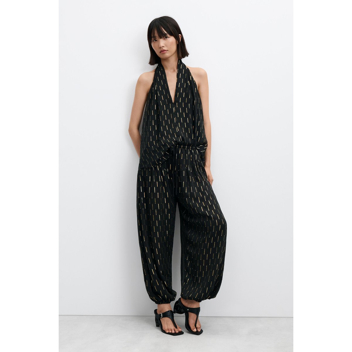 pantalon balloon à détails métallisés noir, DESIGUAL