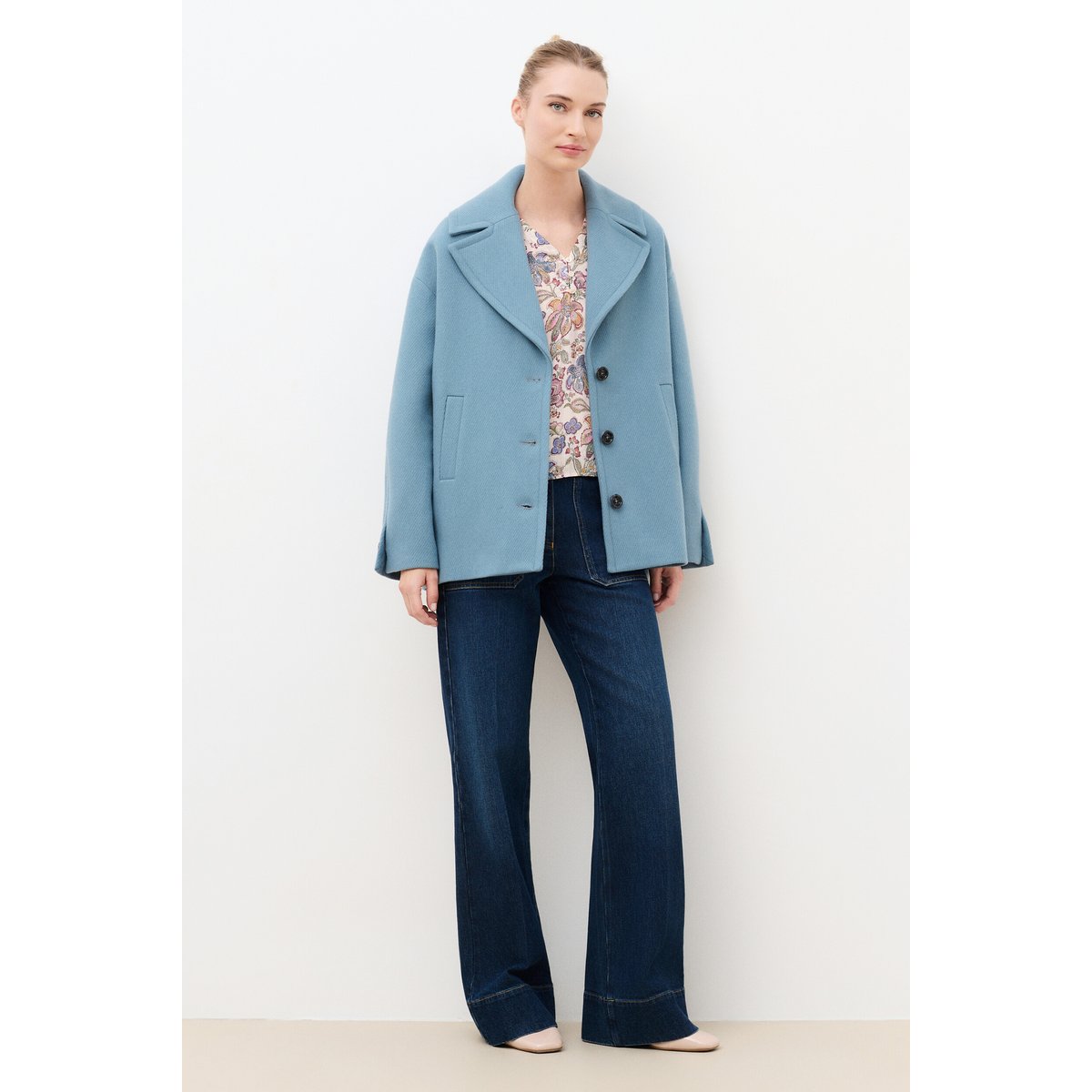 Manteau droit en laine GMALTE bleu gris, CAROLL